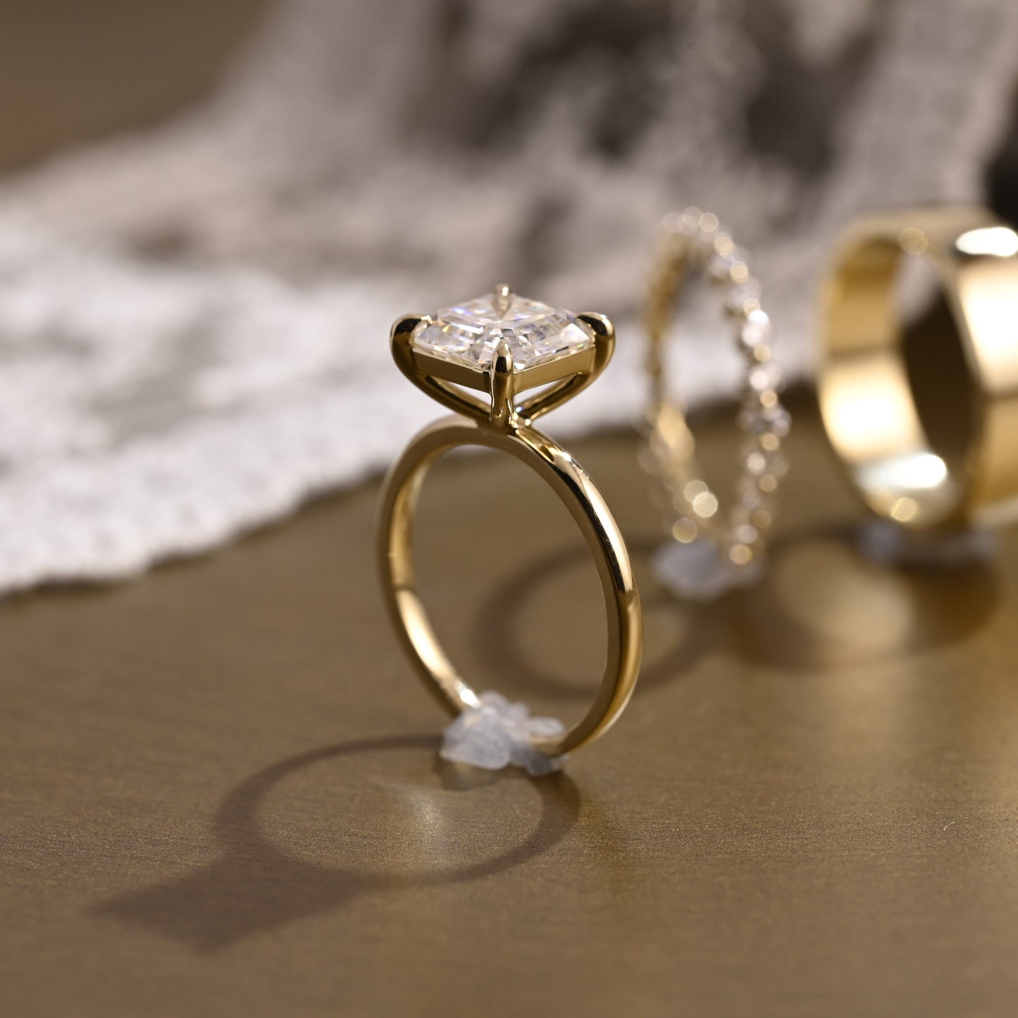 SquareJewelry Asscher Cut Bridal Set Solid Gold Asscher Cut Moissanite Wedding Ring Set