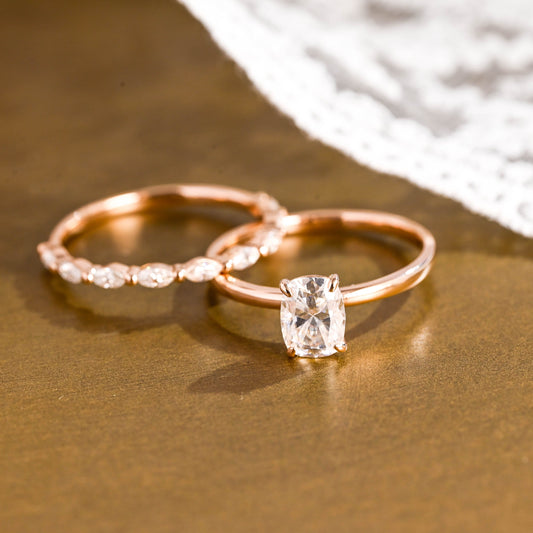 SquareJewelry cushion cut bridal set Solid Gold Dainty Cushion Cut Moissanite Wedding Ring Set