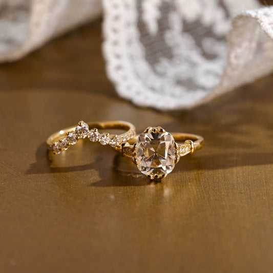 SquareJewelry cushion cut bridal set Solid Gold Filigree Cushion Cut Moissanite Engagement Ring Set