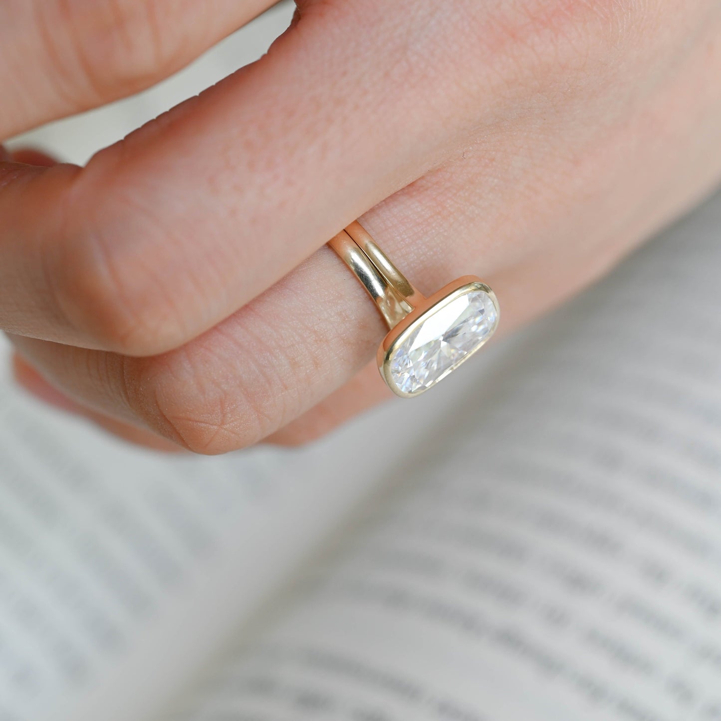 SquareJewelry cushion cut bridal set Solid Gold Solitaire Bezel Elongated Cushion Cut Wedding Ring Set