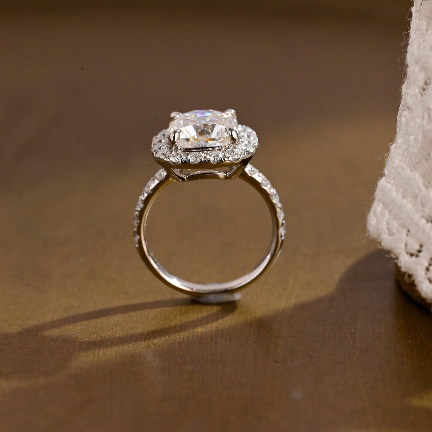 SquareJewelry cushion cut moissanite engagement ring Solid Gold Halo Cushion Moissanite Engagement Ring