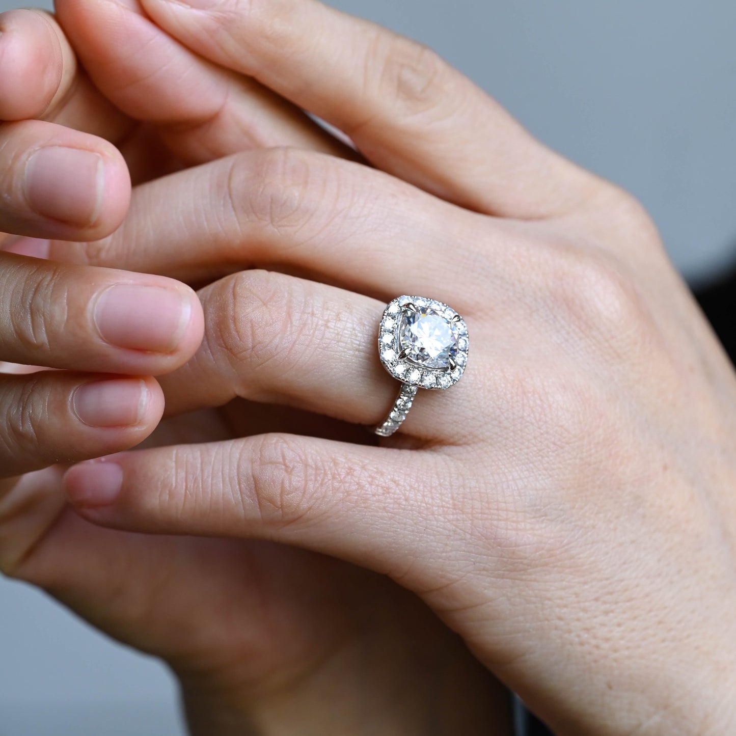 SquareJewelry cushion cut moissanite engagement ring Solid Gold Halo Cushion Moissanite Engagement Ring