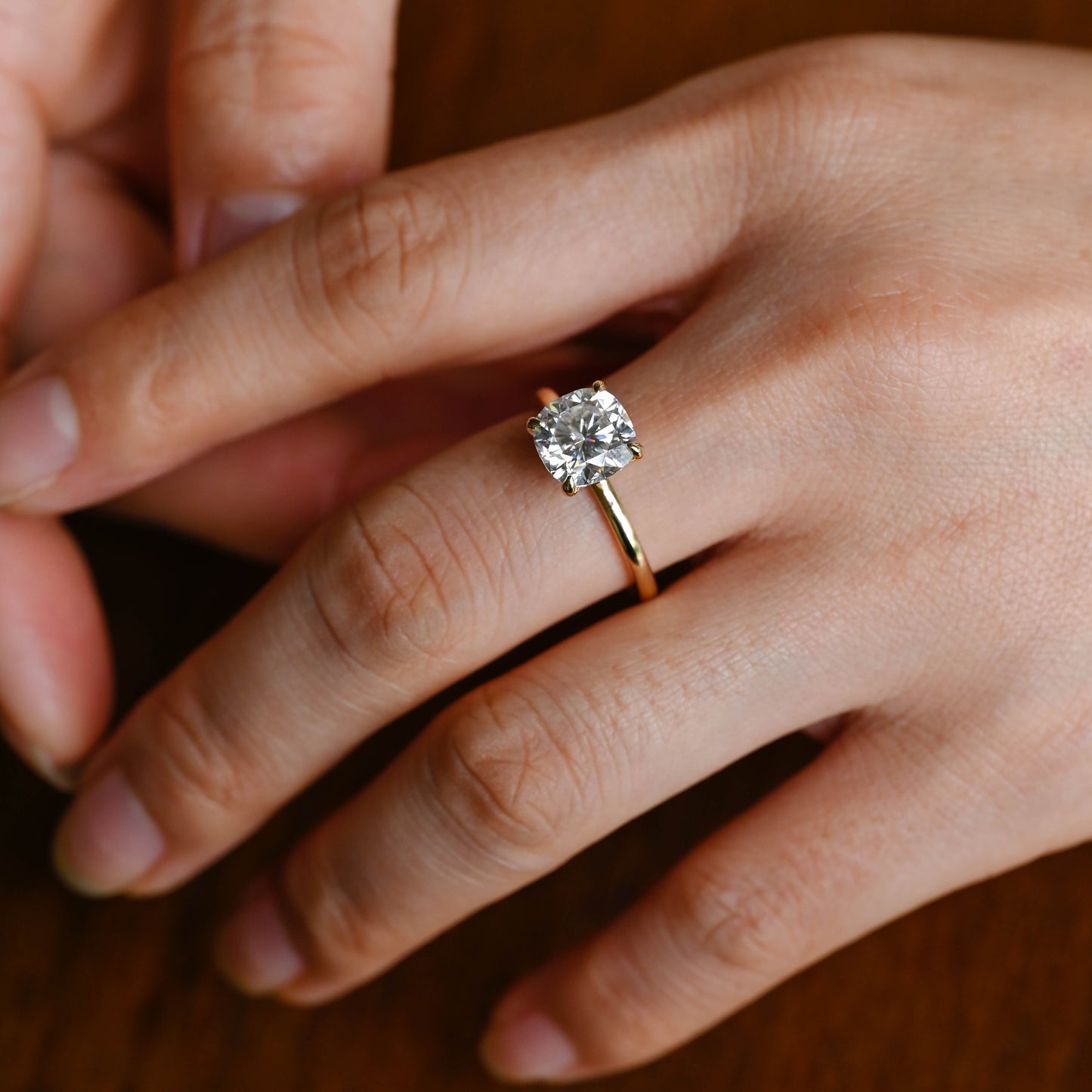 SquareJewelry cushion cut moissanite engagement ring Solid Gold Hidden Halo Cushion Cut Moissanite Engagement Ring