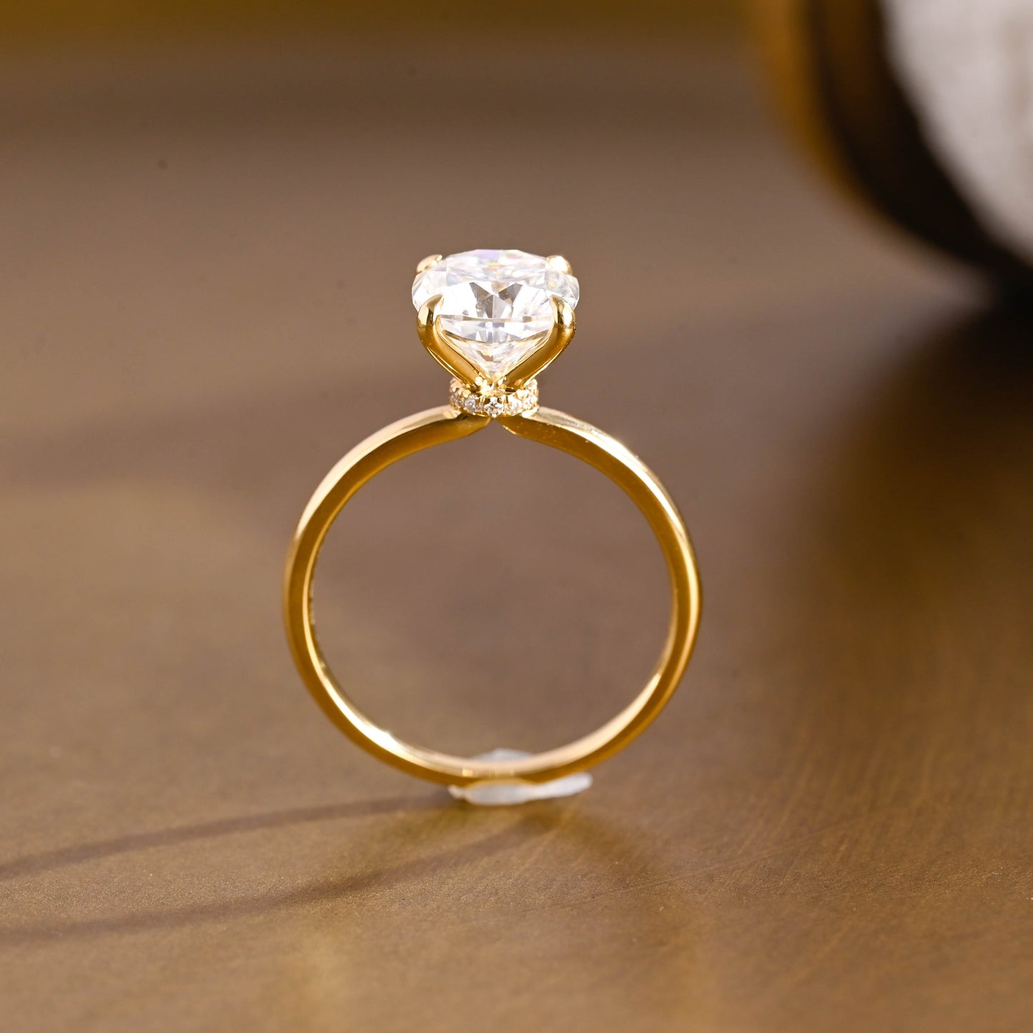 SquareJewelry cushion cut moissanite engagement ring Solid Gold Hidden Halo Cushion Cut Moissanite Engagement Ring