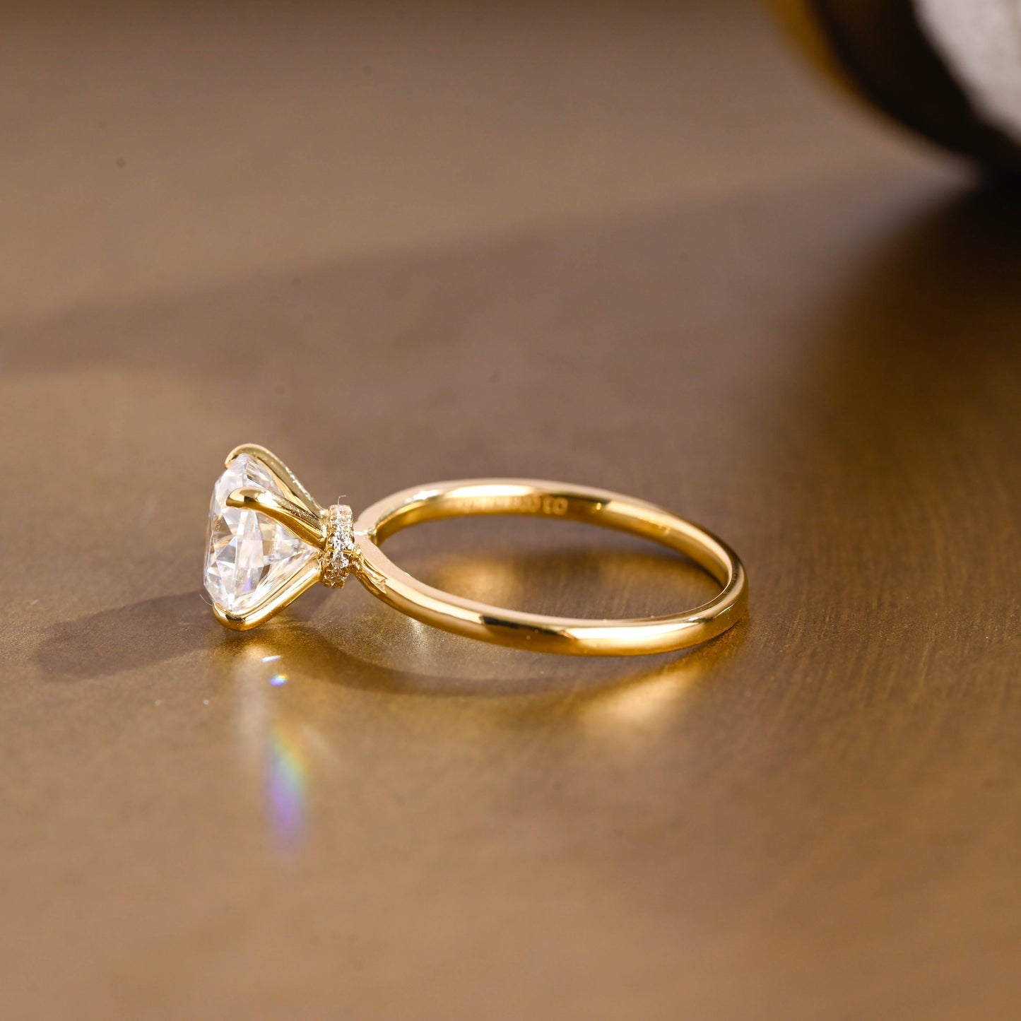 SquareJewelry cushion cut moissanite engagement ring Solid Gold Hidden Halo Cushion Cut Moissanite Engagement Ring