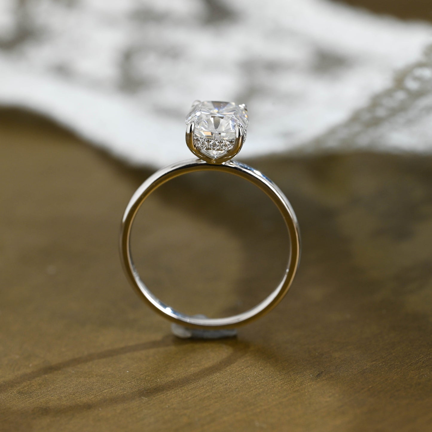 SquareJewelry cushion cut moissanite engagement ring Solid Gold Hidden Halo Elongated Cushion Cut Moissanite Engagement Ring