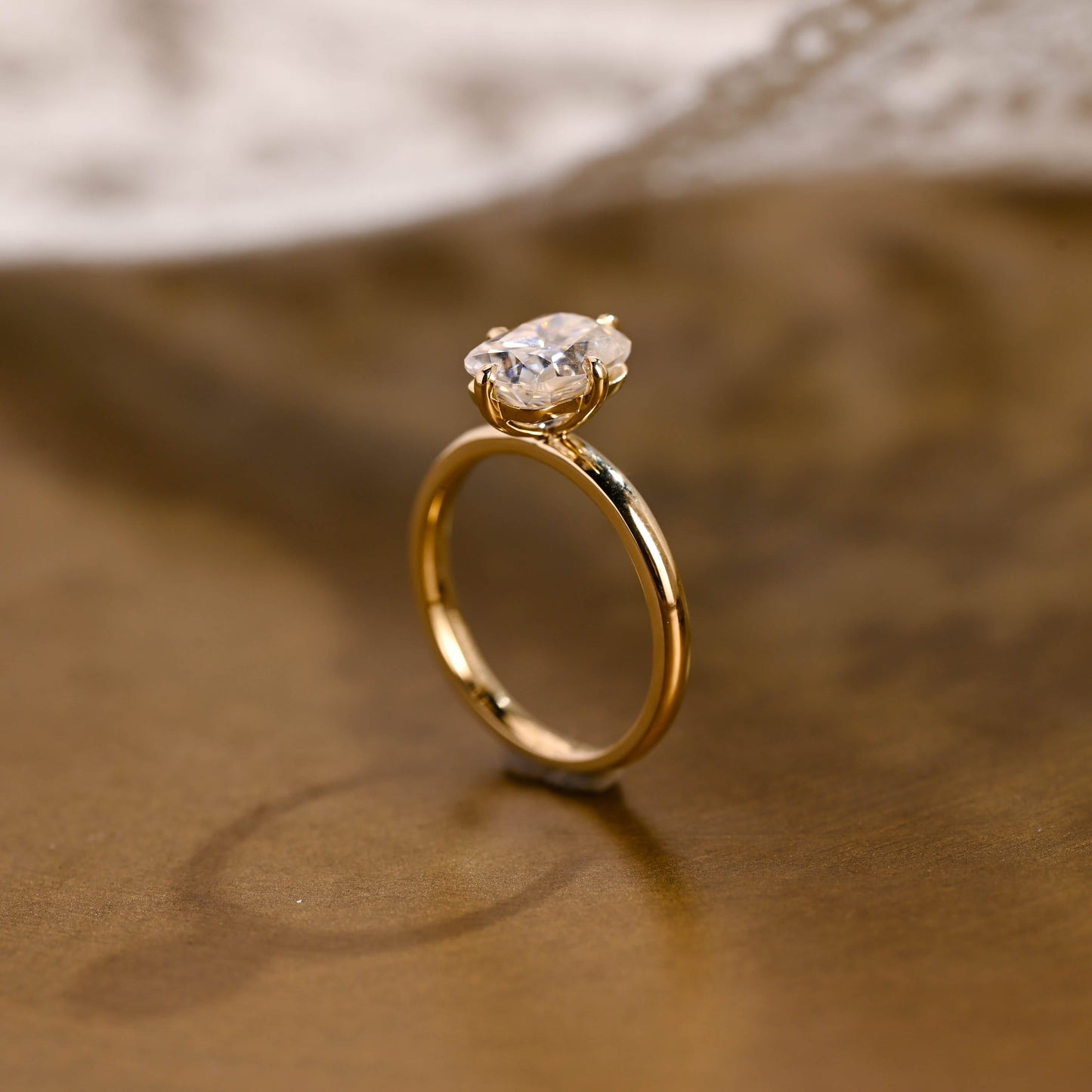 SquareJewelry cushion cut moissanite engagement ring Solid Gold Old Mine Elongated Cushion Moissanite Engagement Ring