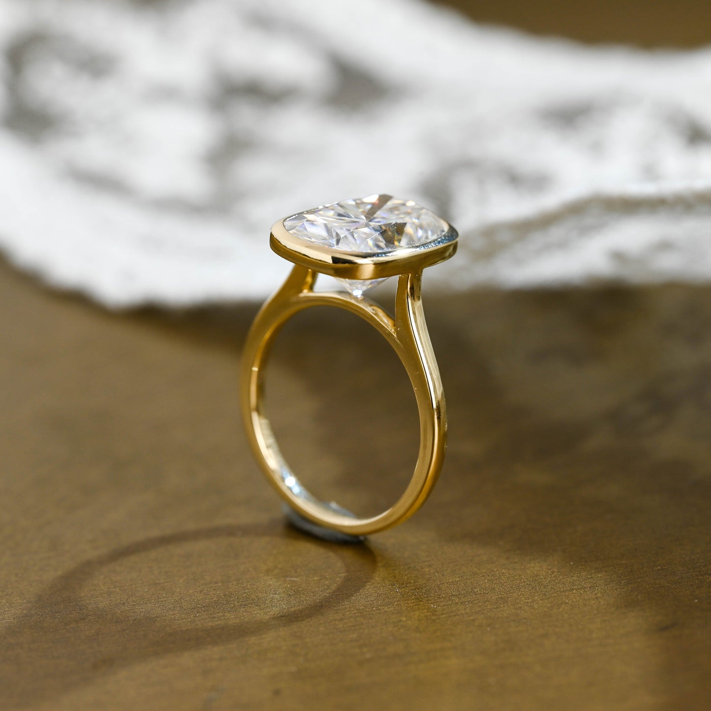 SquareJewelry cushion cut moissanite engagement ring Solid Gold Solitaire Bezel Elongated Cushion Cut Moissanite Engagement Ring
