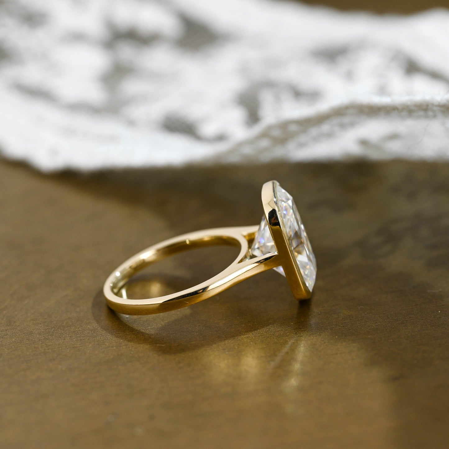 SquareJewelry cushion cut moissanite engagement ring Solid Gold Solitaire Bezel Elongated Cushion Cut Moissanite Engagement Ring