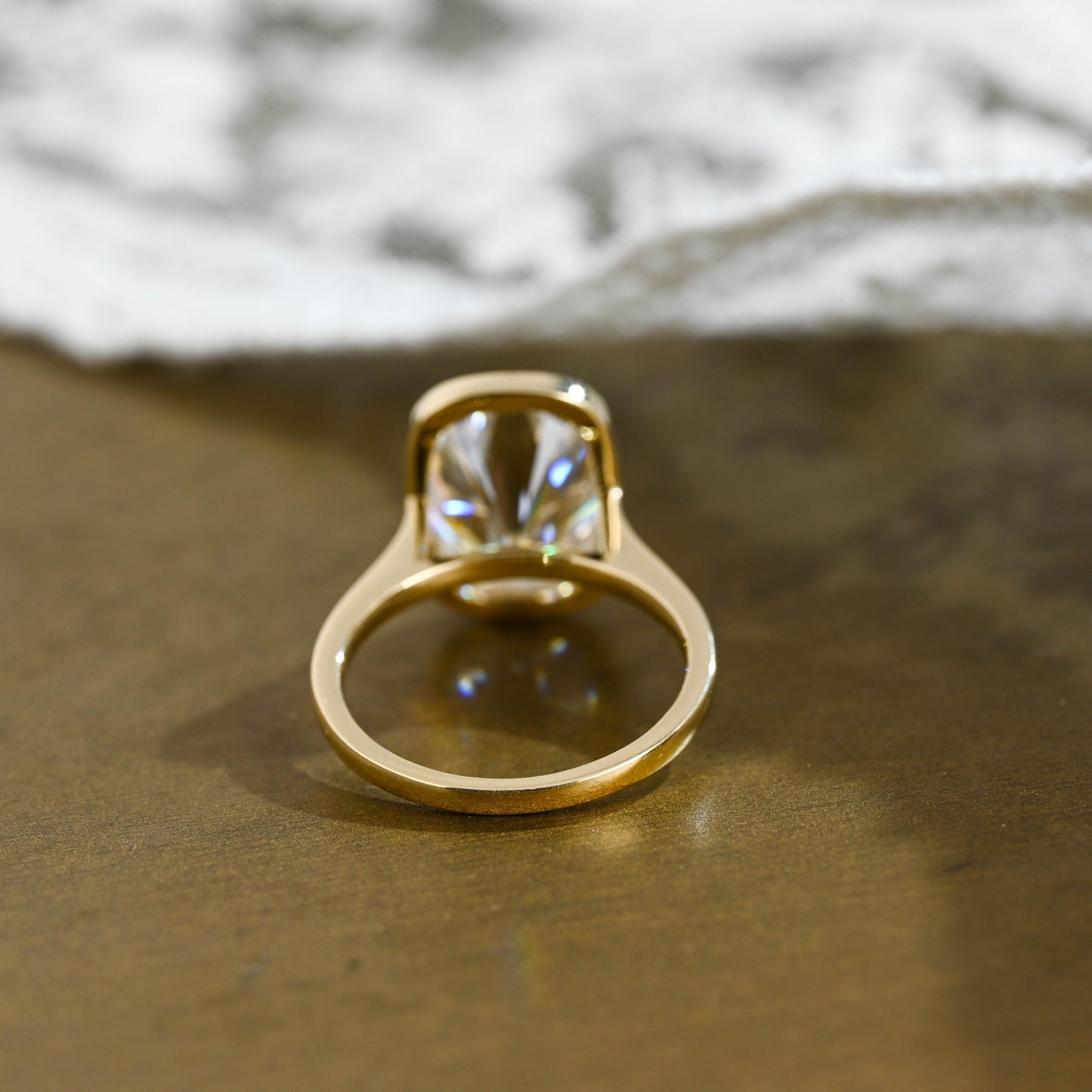 SquareJewelry cushion cut moissanite engagement ring Solid Gold Solitaire Bezel Elongated Cushion Cut Moissanite Engagement Ring