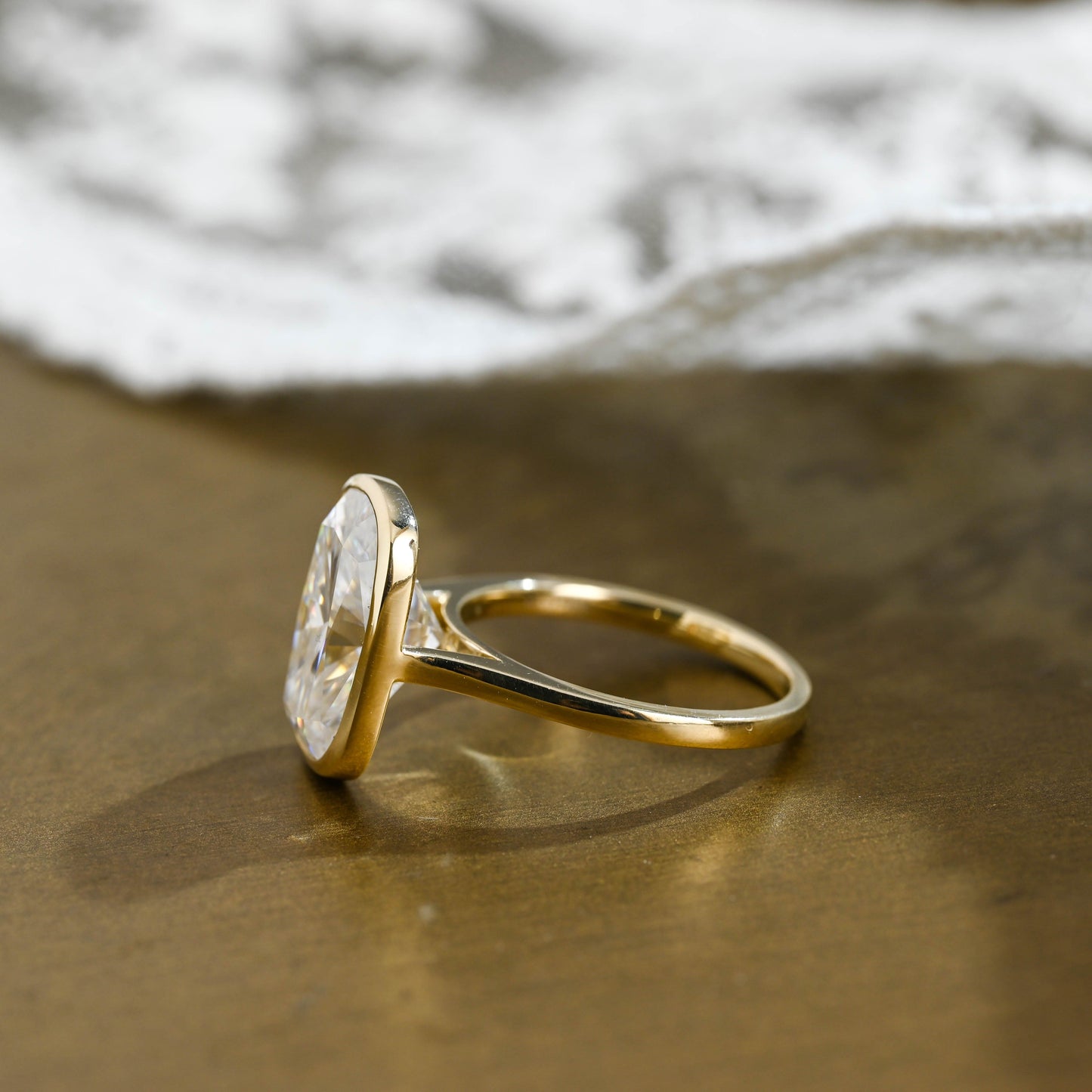 SquareJewelry cushion cut moissanite engagement ring Solid Gold Solitaire Bezel Elongated Cushion Cut Moissanite Engagement Ring