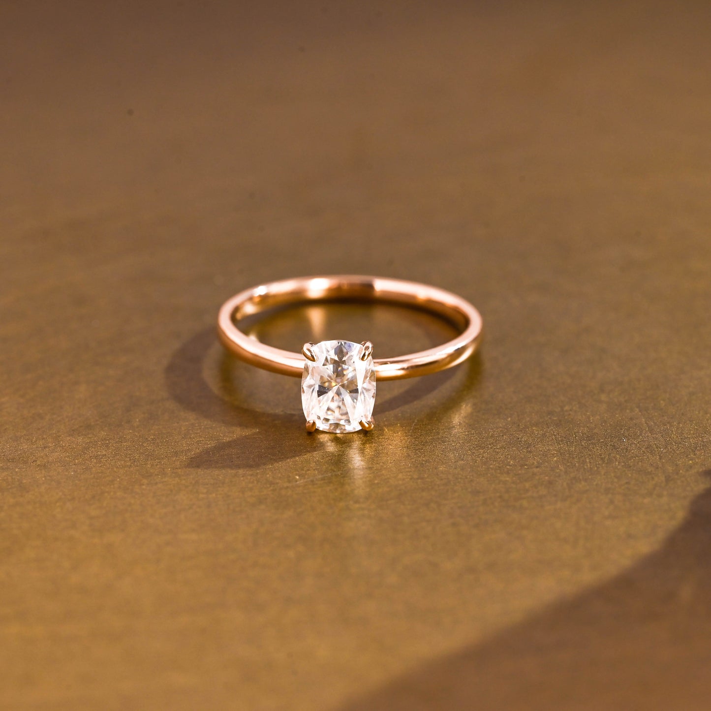 SquareJewelry cushion cut moissanite engagement ring Solid Gold Solitaire Elongated Cushion Cut Moissanite Engagement Ring