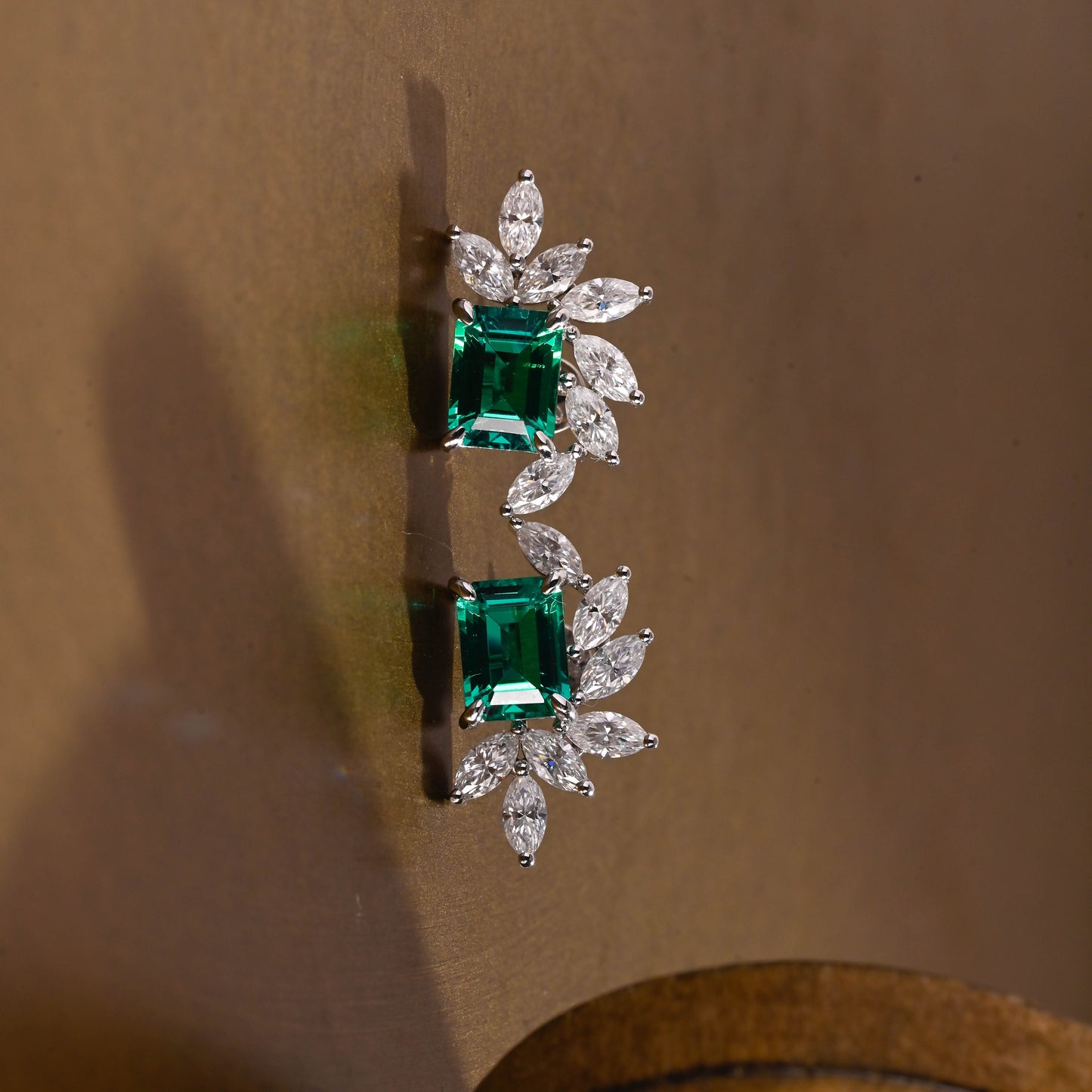 SquareJewelry earrings Leaf Cluster Lab Grown Emerald Earrings Studs