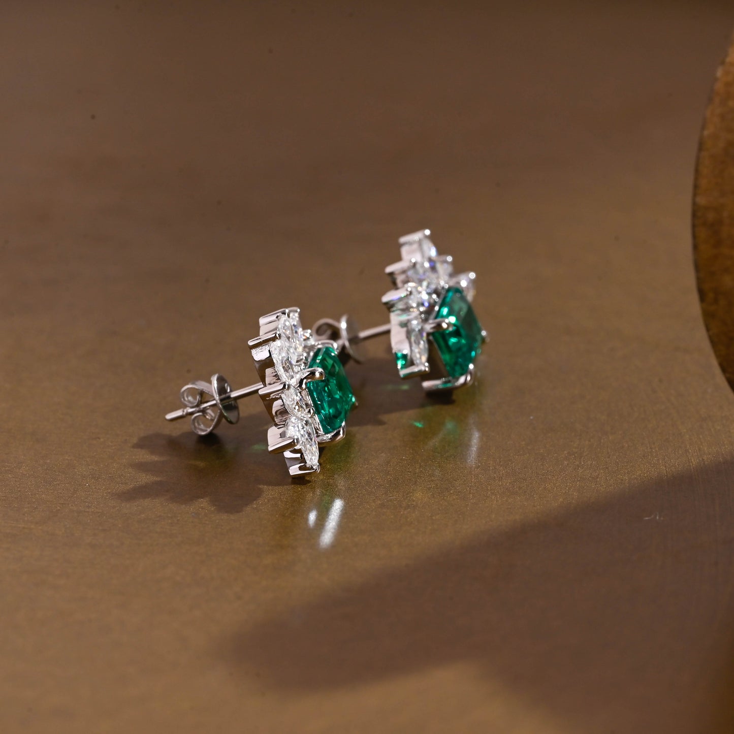SquareJewelry earrings Leaf Cluster Lab Grown Emerald Earrings Studs