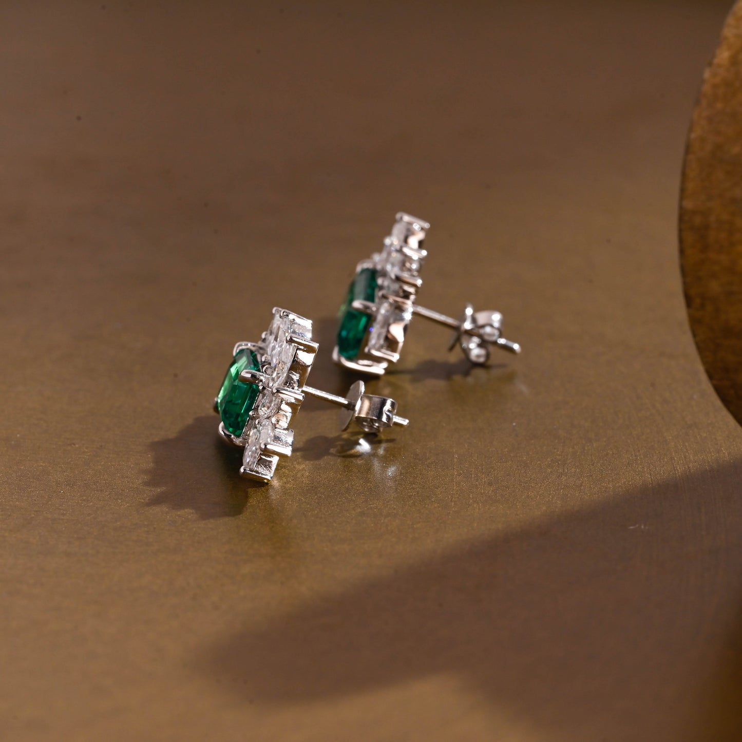 SquareJewelry earrings Leaf Cluster Lab Grown Emerald Earrings Studs