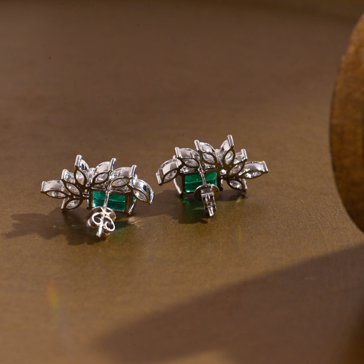 SquareJewelry earrings Leaf Cluster Lab Grown Emerald Earrings Studs