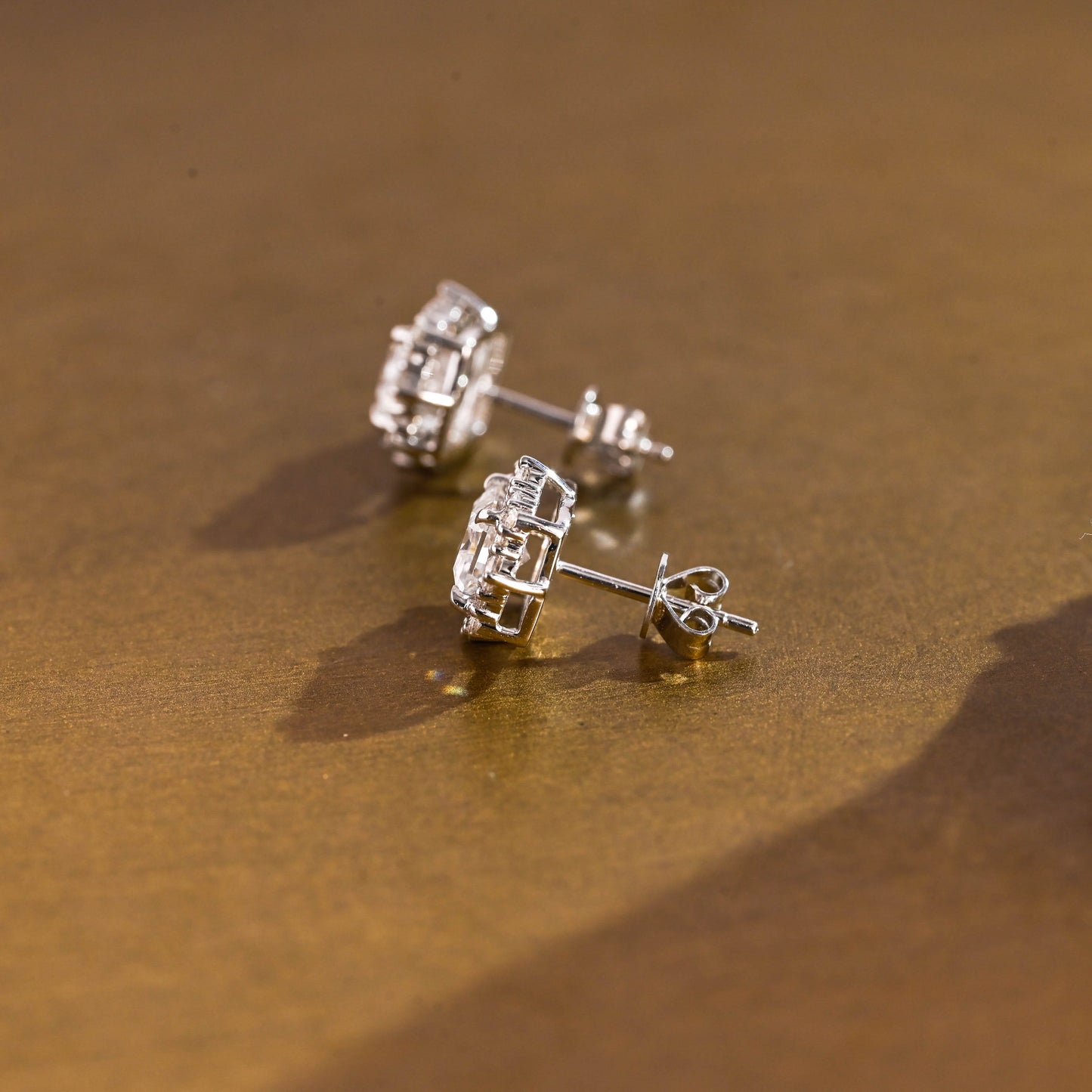 SquareJewelry earrings Solid Gold Halo Radiant Moissanite Earrings Studs