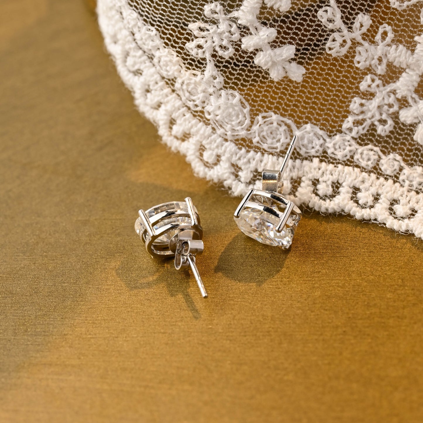 SquareJewelry earrings Solid Gold Solitaire Oval Cut Moissanite Earring Studs