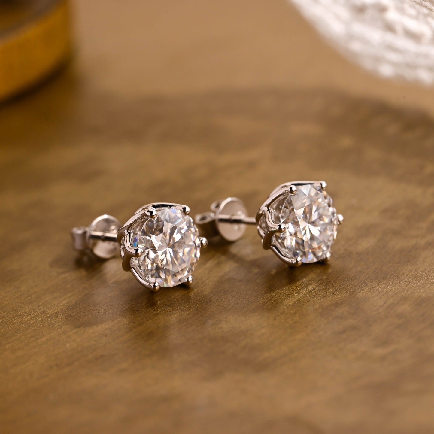 SquareJewelry earrings Tulip Style Round Cut Moissanite Earring Studs