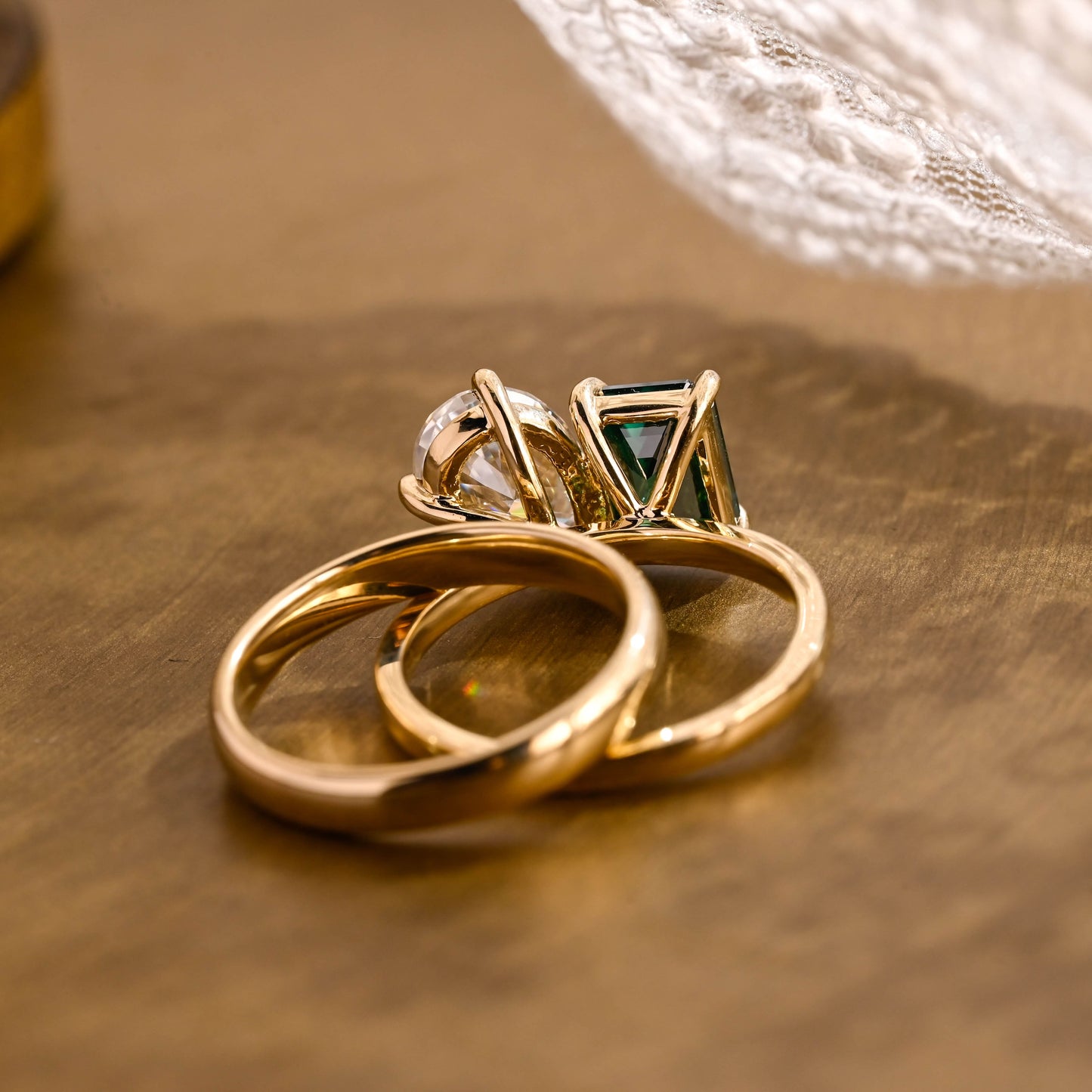 SquareJewelry emerald cut bridal set Toi et Moi Lab Grown Emerald & Pear Moissanite Wedding Ring Set