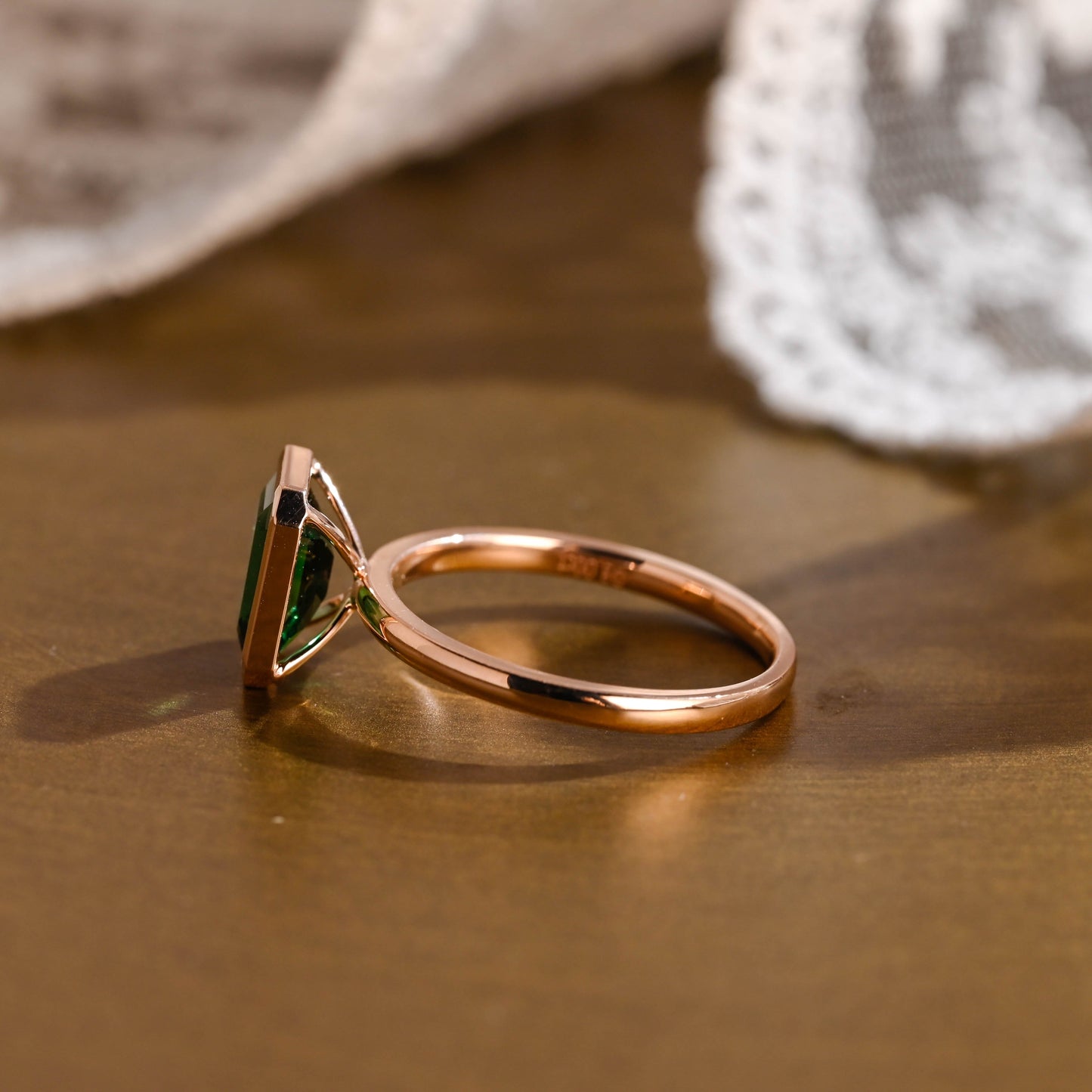 SquareJewelry emerald cut lab grown emerald engagement ring Solid Gold Bezel Lab Grown Emerald Engagement Ring