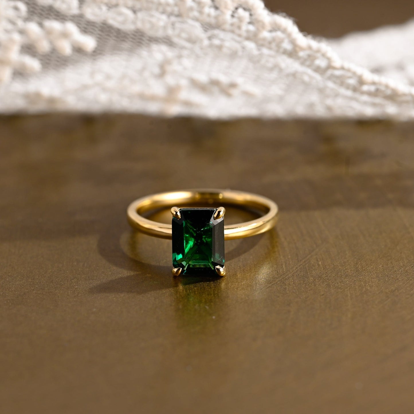 SquareJewelry emerald cut lab grown emerald engagement ring Solitaire Classic Lab Grown Emerald Cut Emerald Engagement Ring