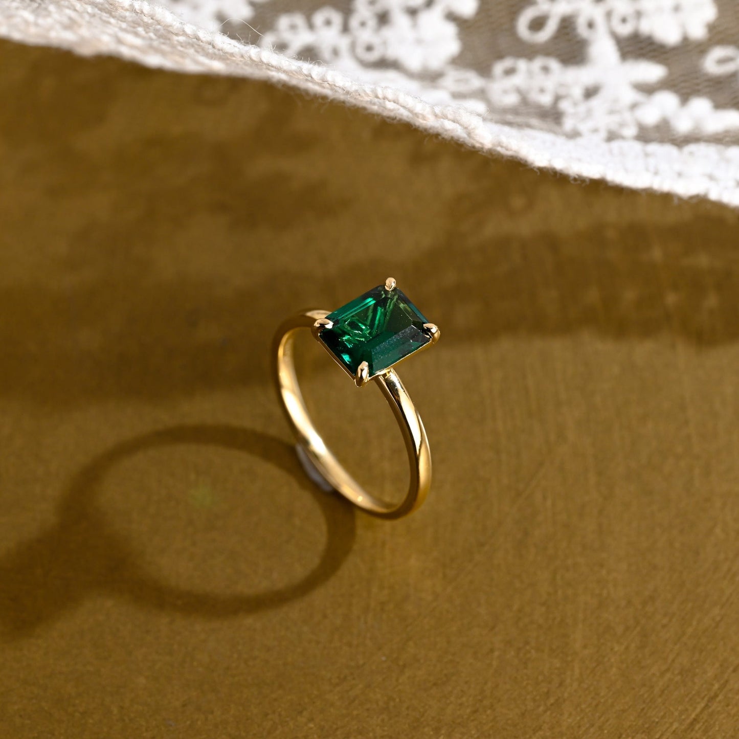 SquareJewelry emerald cut lab grown emerald engagement ring Solitaire Classic Lab Grown Emerald Cut Emerald Engagement Ring