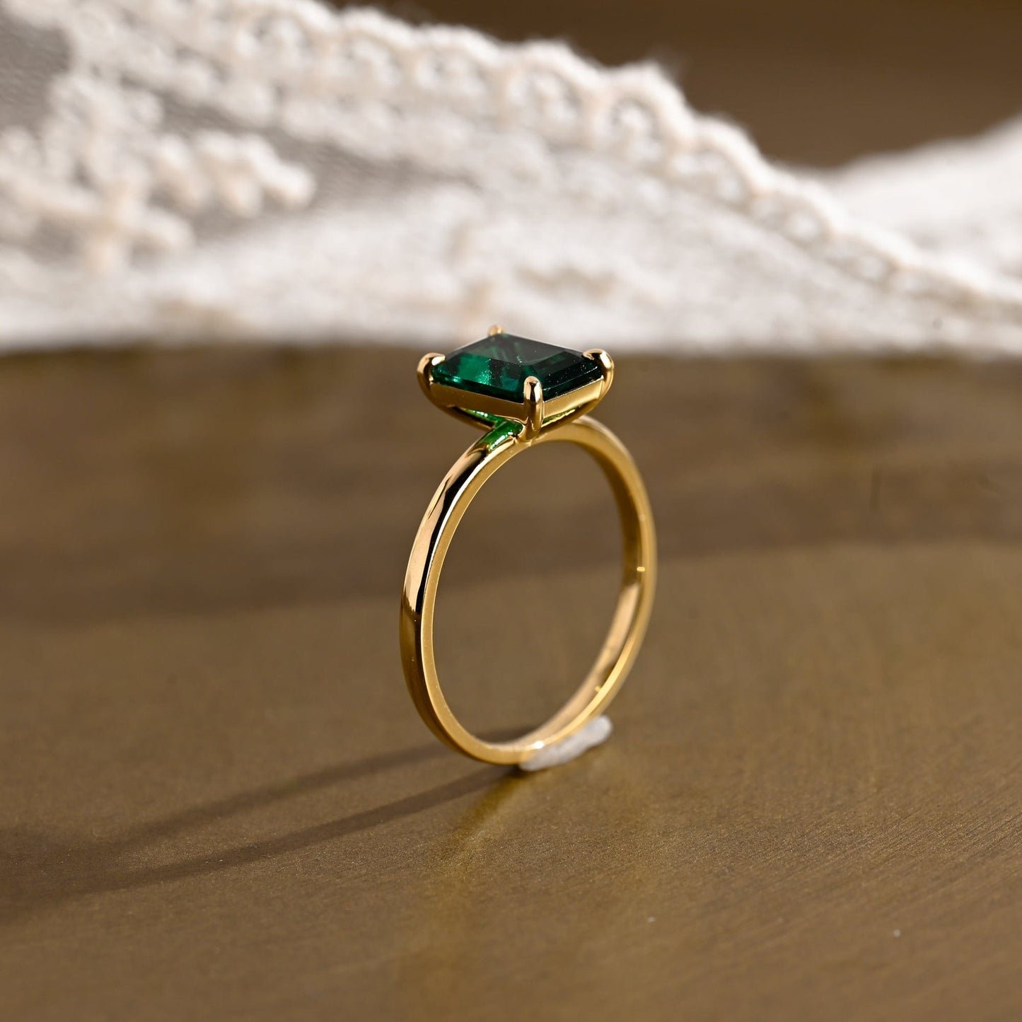 SquareJewelry emerald cut lab grown emerald engagement ring Solitaire Classic Lab Grown Emerald Cut Emerald Engagement Ring