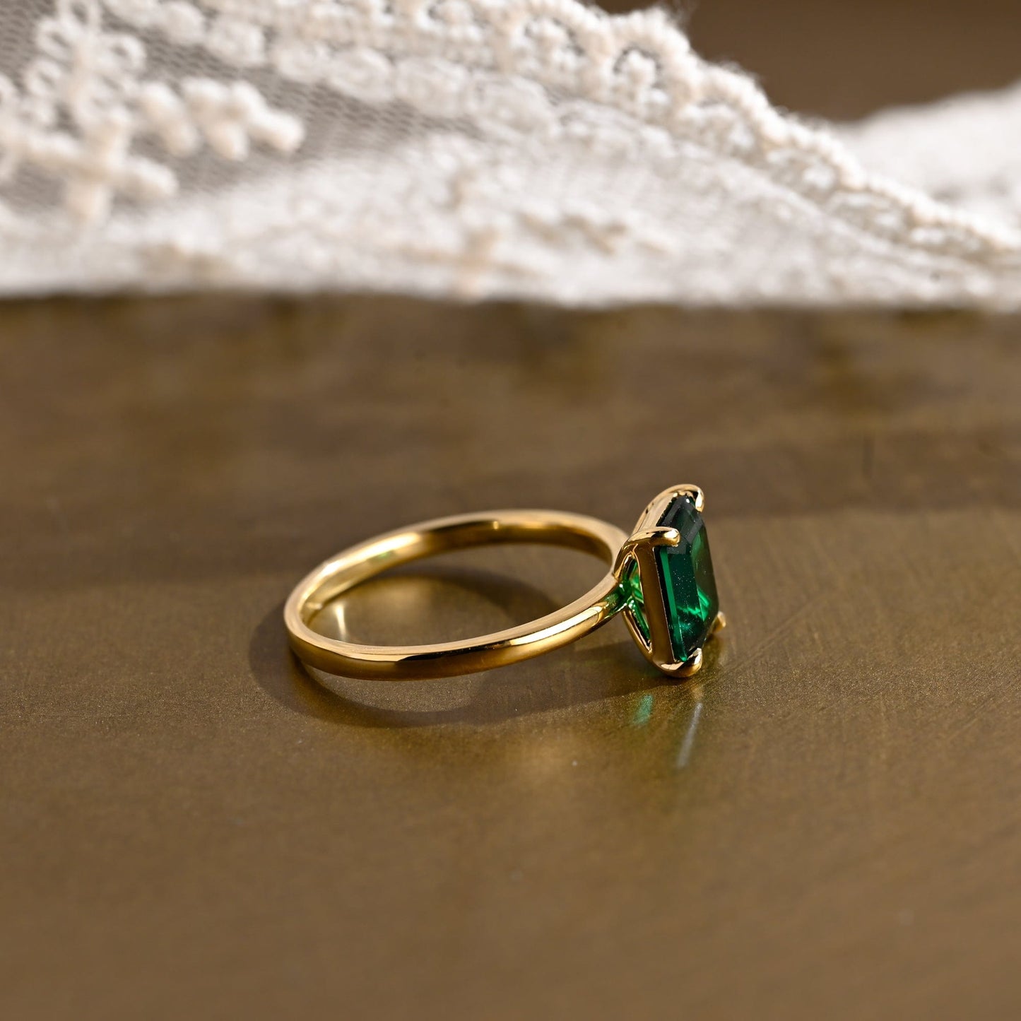 SquareJewelry emerald cut lab grown emerald engagement ring Solitaire Classic Lab Grown Emerald Cut Emerald Engagement Ring