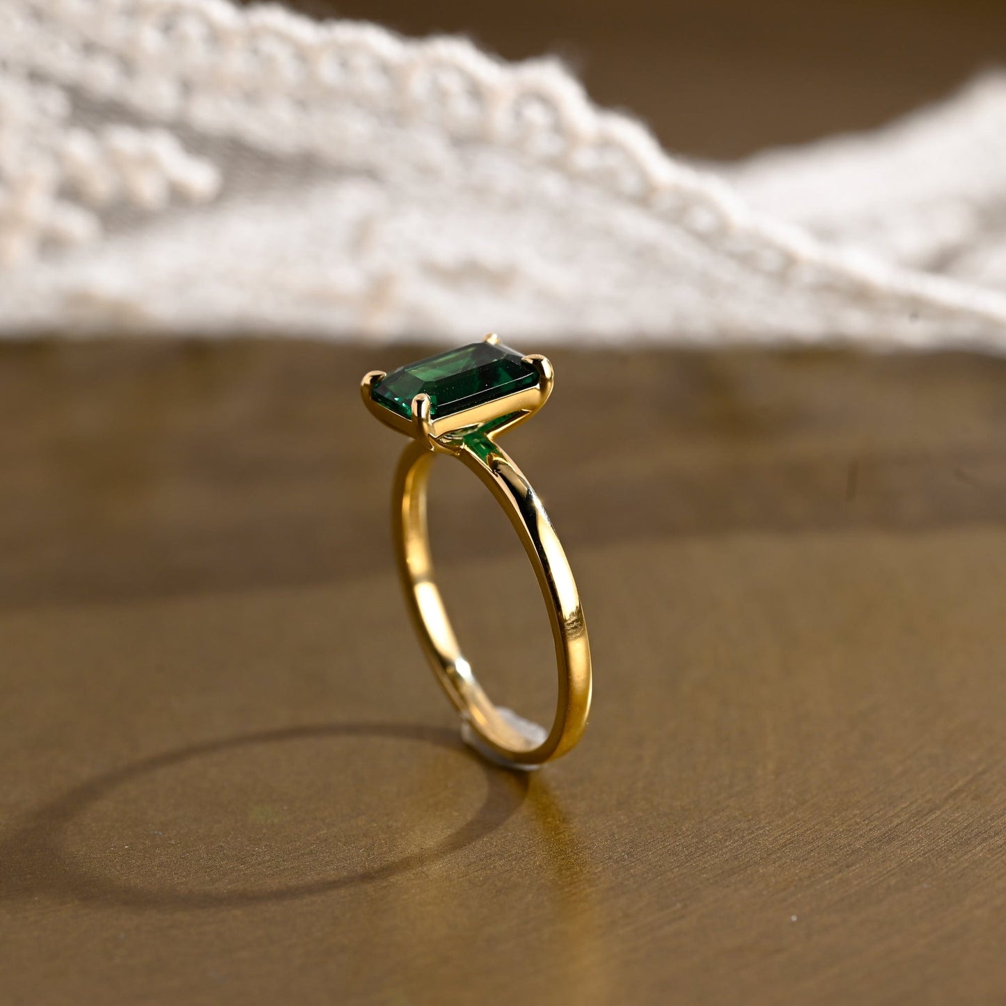 SquareJewelry emerald cut lab grown emerald engagement ring Solitaire Classic Lab Grown Emerald Cut Emerald Engagement Ring