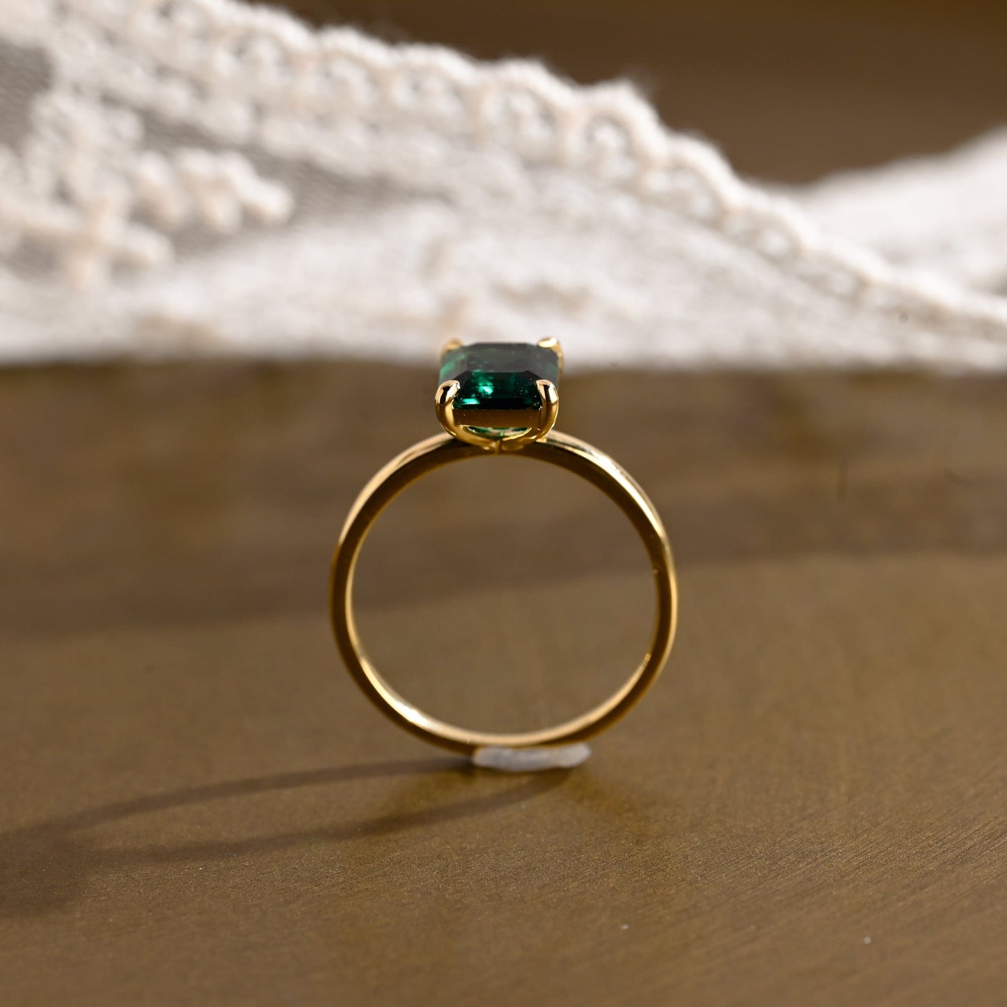 SquareJewelry emerald cut lab grown emerald engagement ring Solitaire Classic Lab Grown Emerald Cut Emerald Engagement Ring