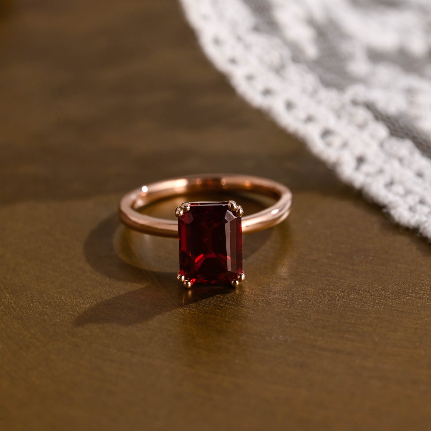 SquareJewelry emerald cut lab grown ruby engagement ring Solid Gold Solitarie Emerald Cut Red Lab Grown Ruby Engagement Ring