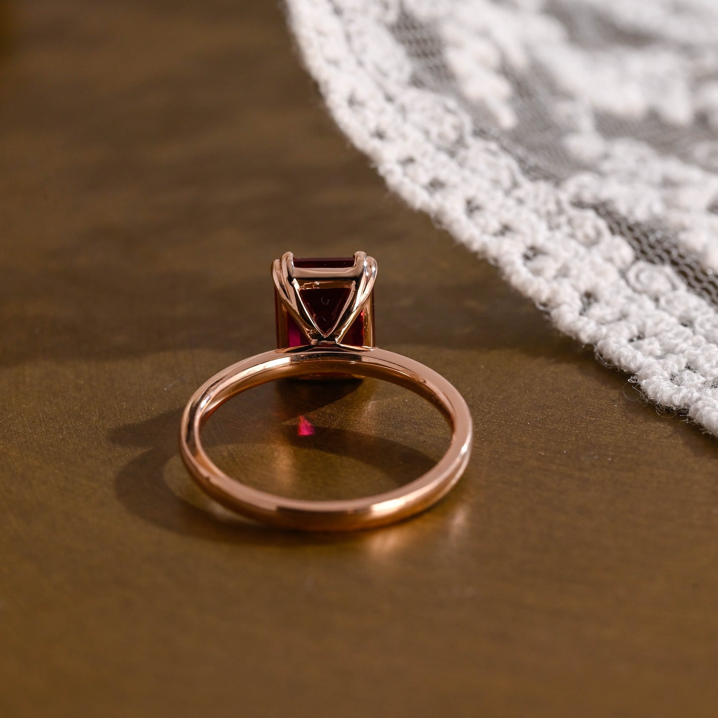 SquareJewelry emerald cut lab grown ruby engagement ring Solid Gold Solitarie Emerald Cut Red Lab Grown Ruby Engagement Ring