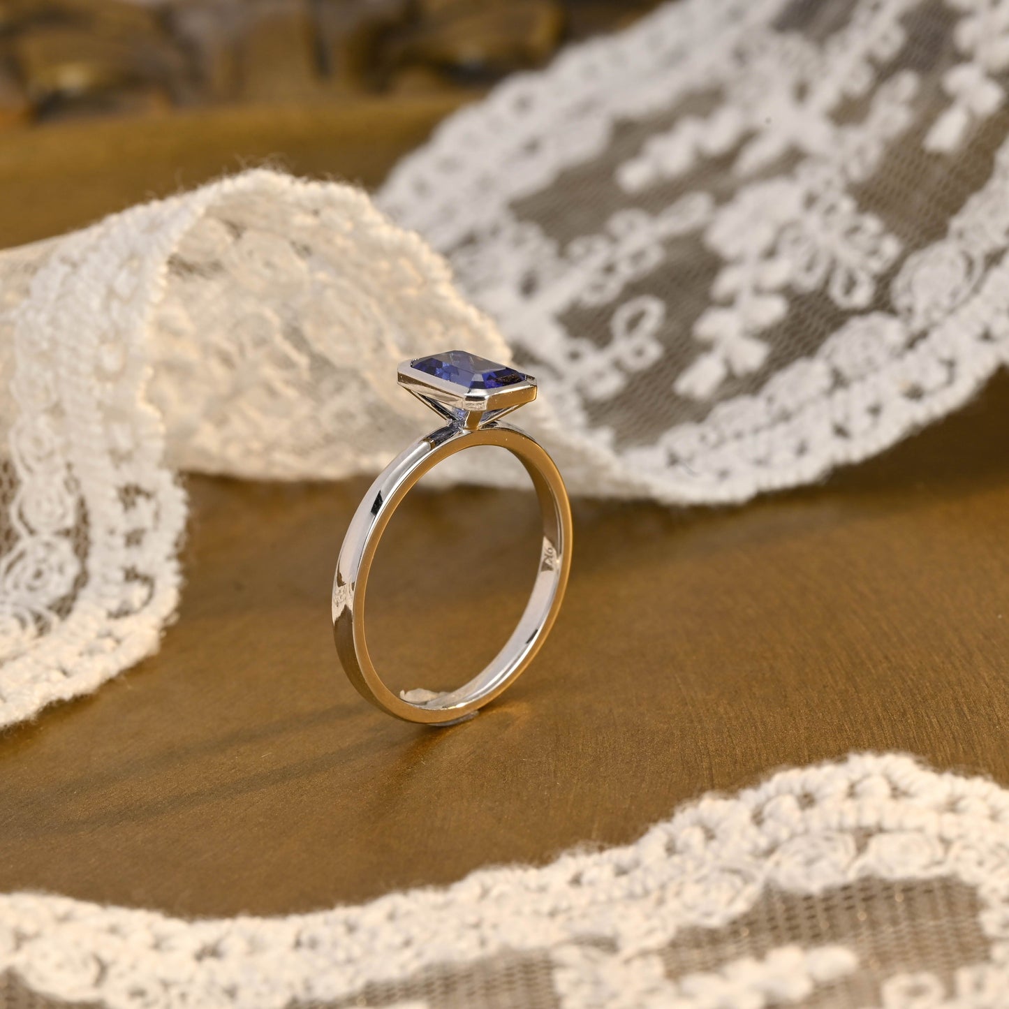 SquareJewelry emerald cut lab grown sapphire engagement ring Solid Gold Emerald Cut Lab Grown Sapphire Engagement Ring