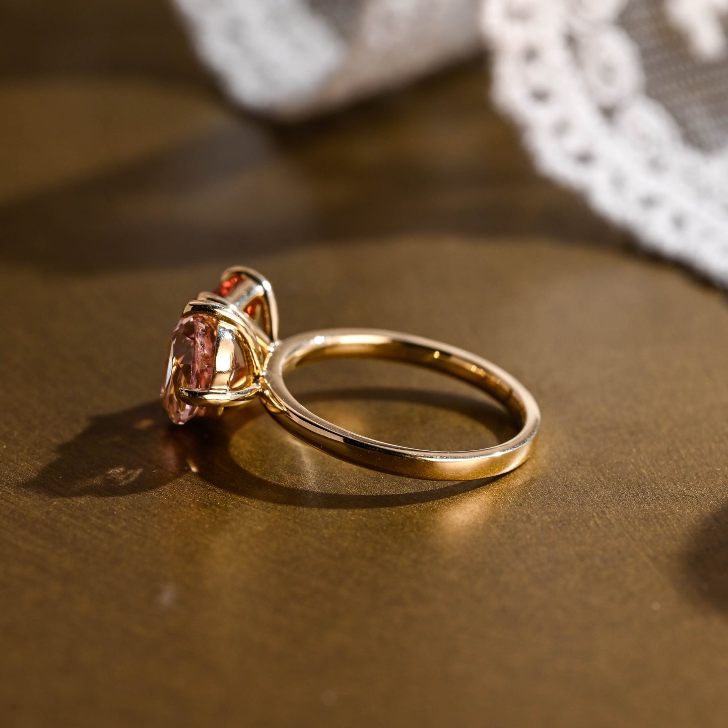 SquareJewelry emerald cut lab grown sapphire engagement ring Solid Gold Toi et Moi Emerald Cut Orange Sapphire & Pear Cut Pink Sapphire Engagement Ring