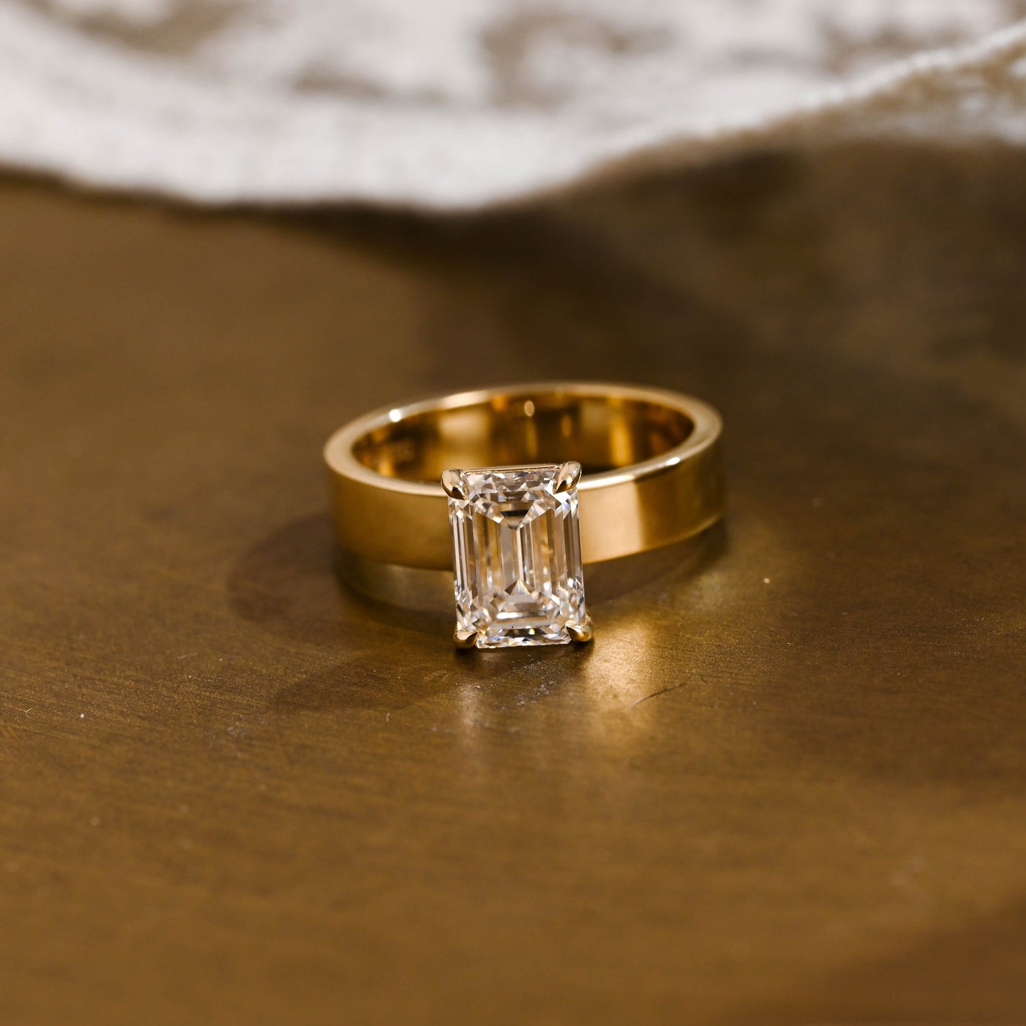 SquareJewelry emerald cut moissanite engagement ring 4.0mm Wide Band Emerald Cut Moissanite Engagement Ring