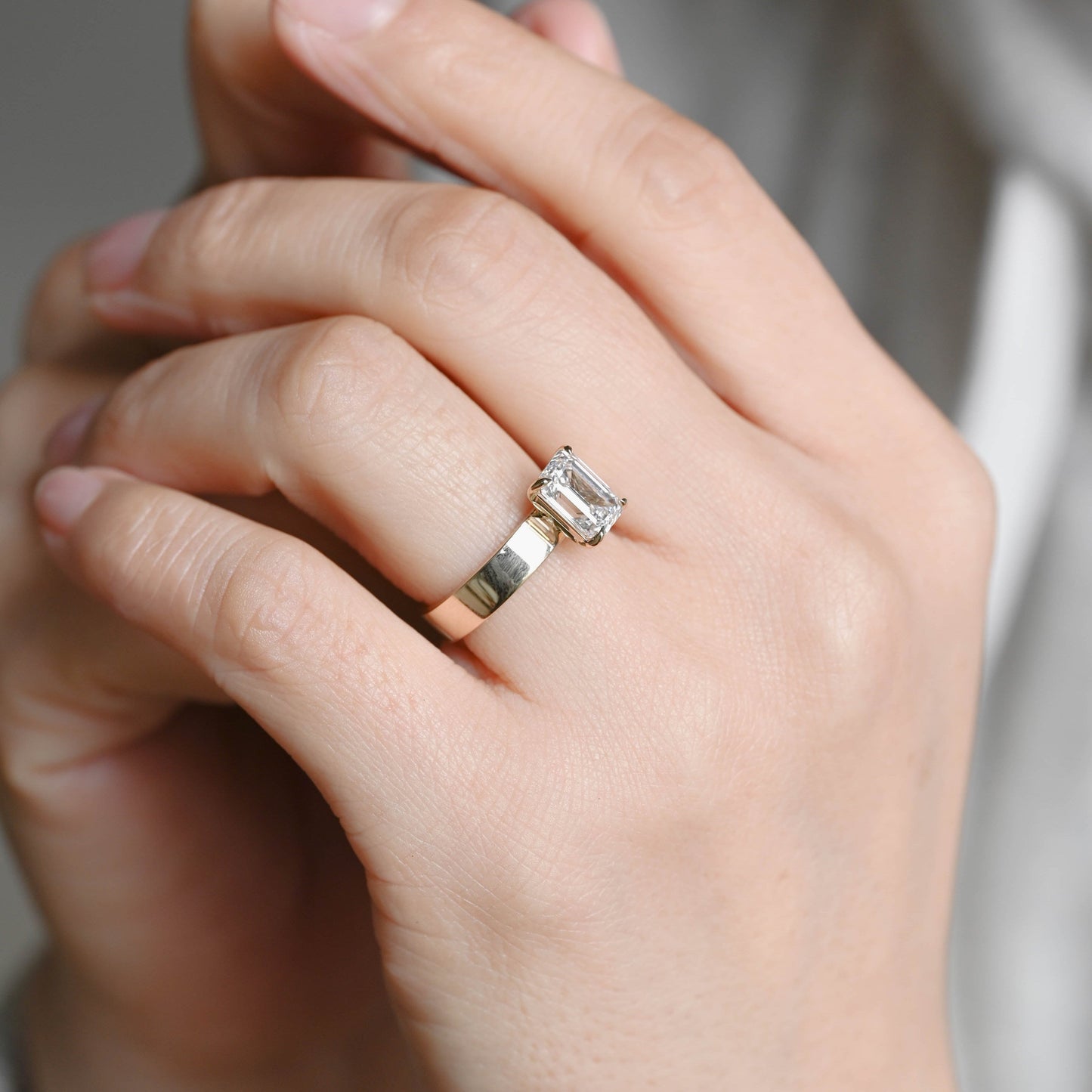 SquareJewelry emerald cut moissanite engagement ring 4.0mm Wide Band Emerald Cut Moissanite Engagement Ring
