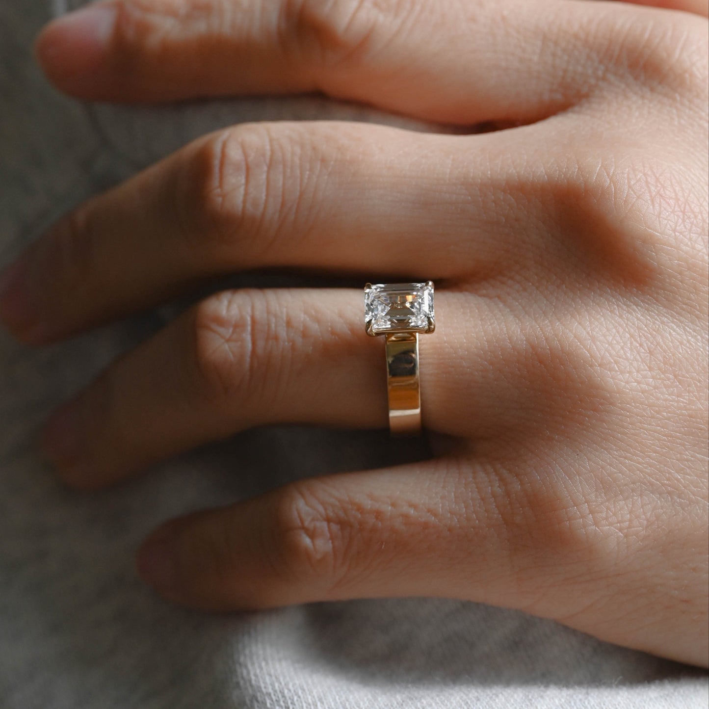 SquareJewelry emerald cut moissanite engagement ring 4.0mm Wide Band Emerald Cut Moissanite Engagement Ring