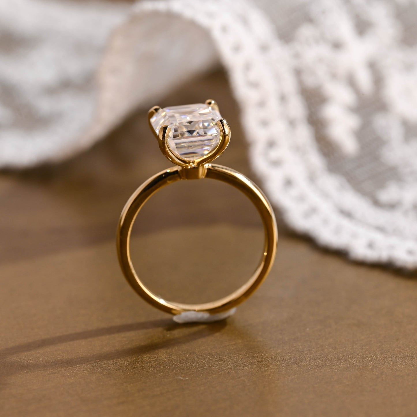 SquareJewelry emerald cut moissanite engagement ring Solid Gold Emerald Cut Moissanite Engagement Ring