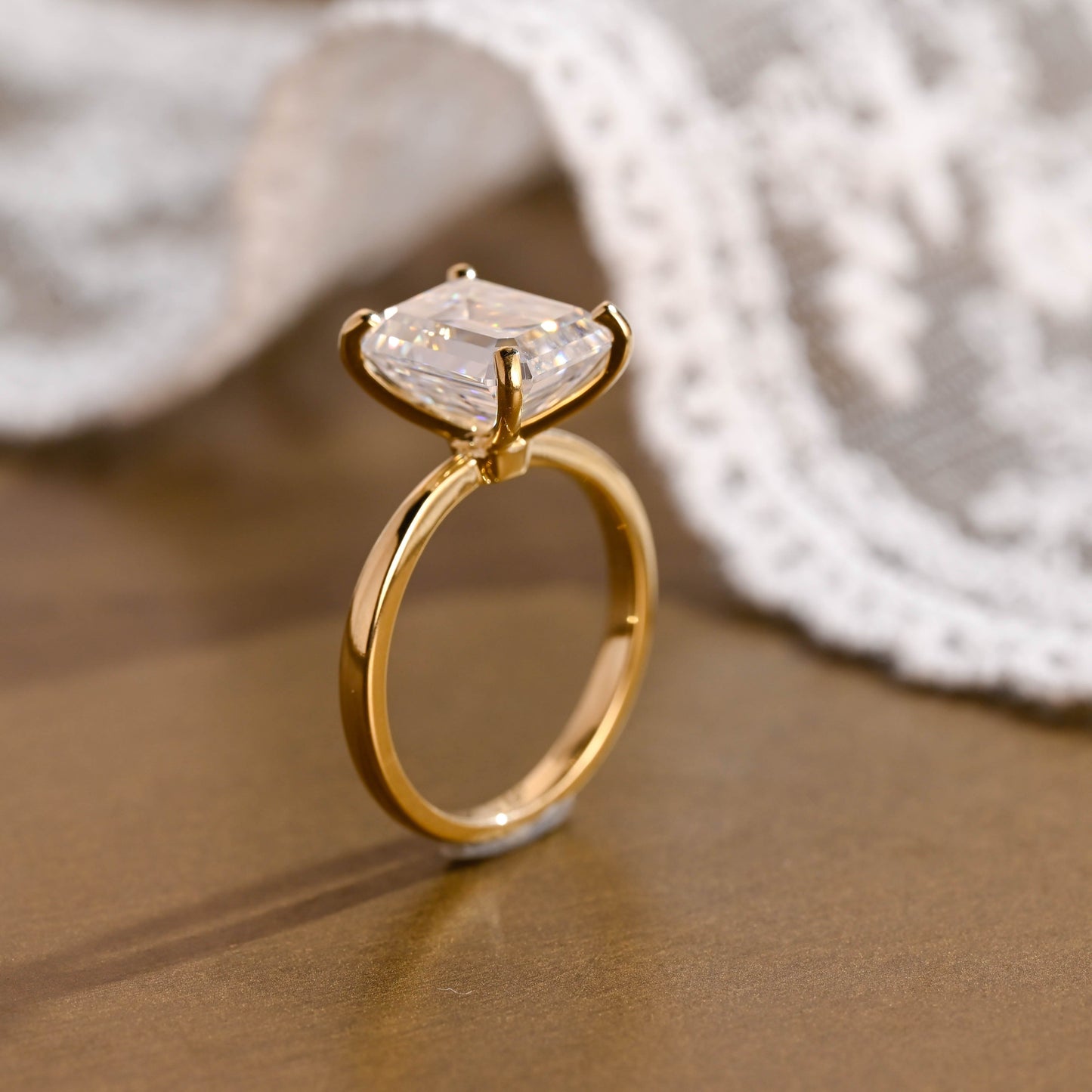 SquareJewelry emerald cut moissanite engagement ring Solid Gold Emerald Cut Moissanite Engagement Ring