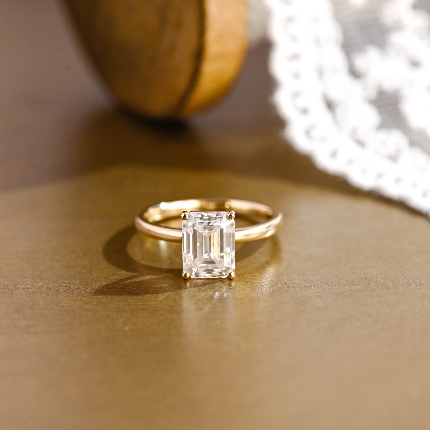 SquareJewelry emerald cut moissanite engagement ring Solid Gold Emerald Cut Moissanite Engagement Ring