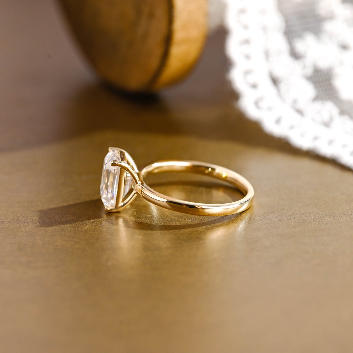 SquareJewelry emerald cut moissanite engagement ring Solid Gold Emerald Cut Moissanite Engagement Ring