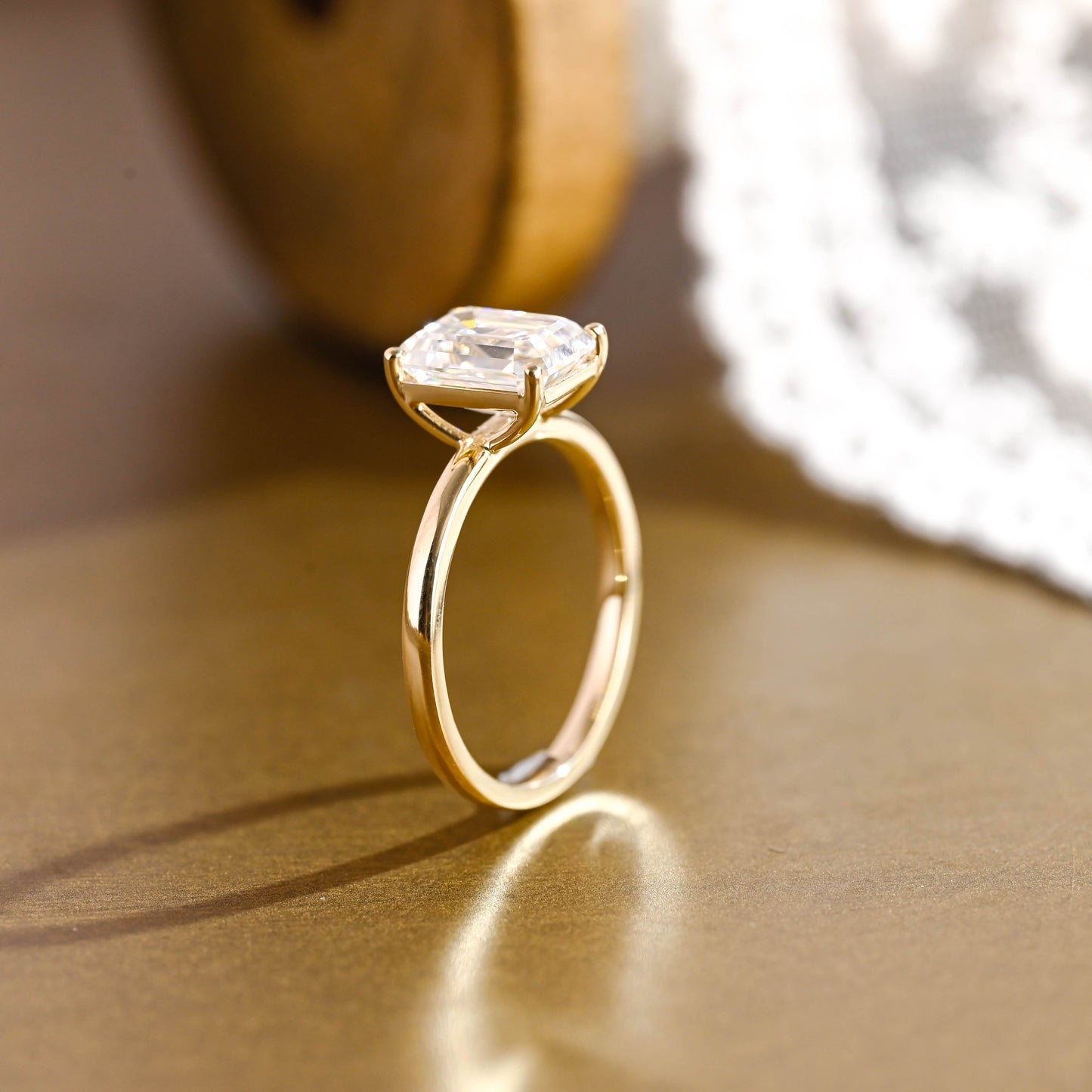 SquareJewelry emerald cut moissanite engagement ring Solid Gold Emerald Cut Moissanite Engagement Ring