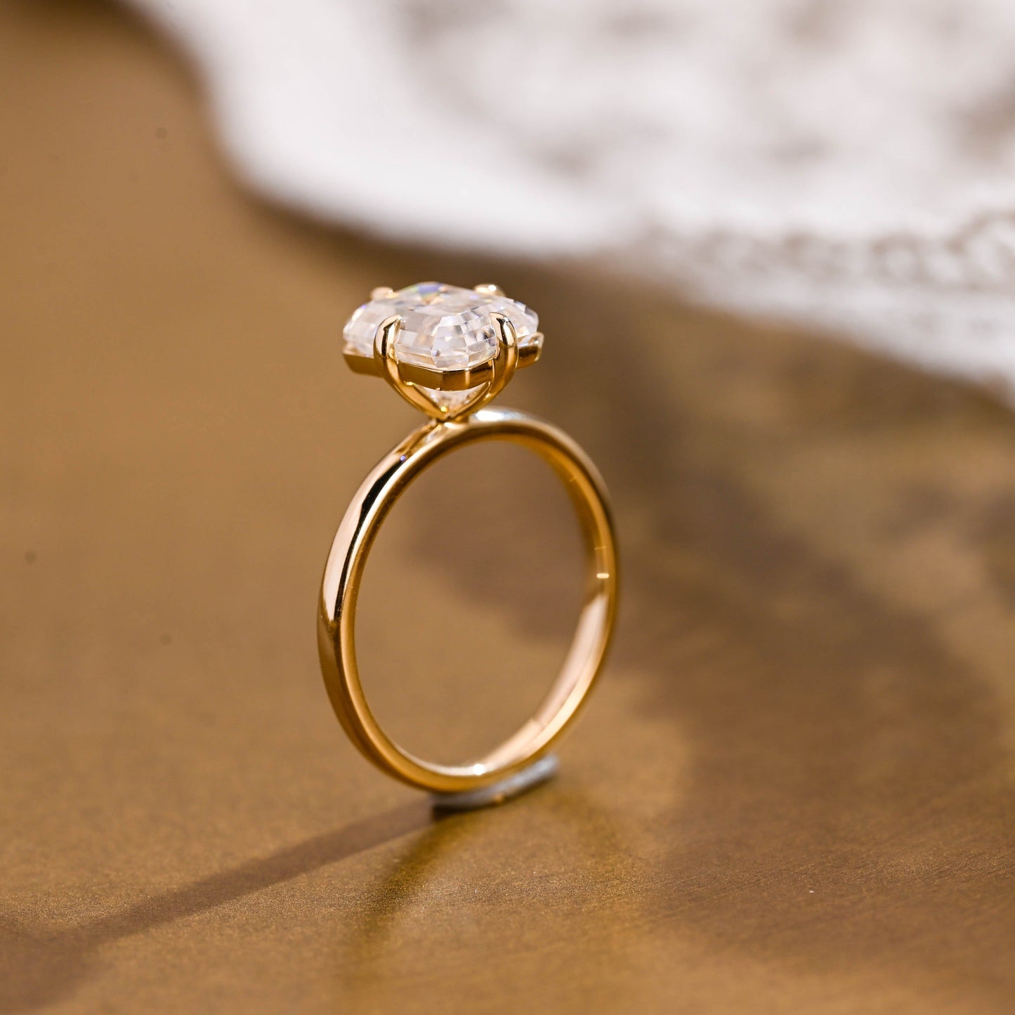 SquareJewelry emerald cut moissanite engagement ring Solid Gold North Star Solitaire Emerald Cut Moissanite Engagement Ring