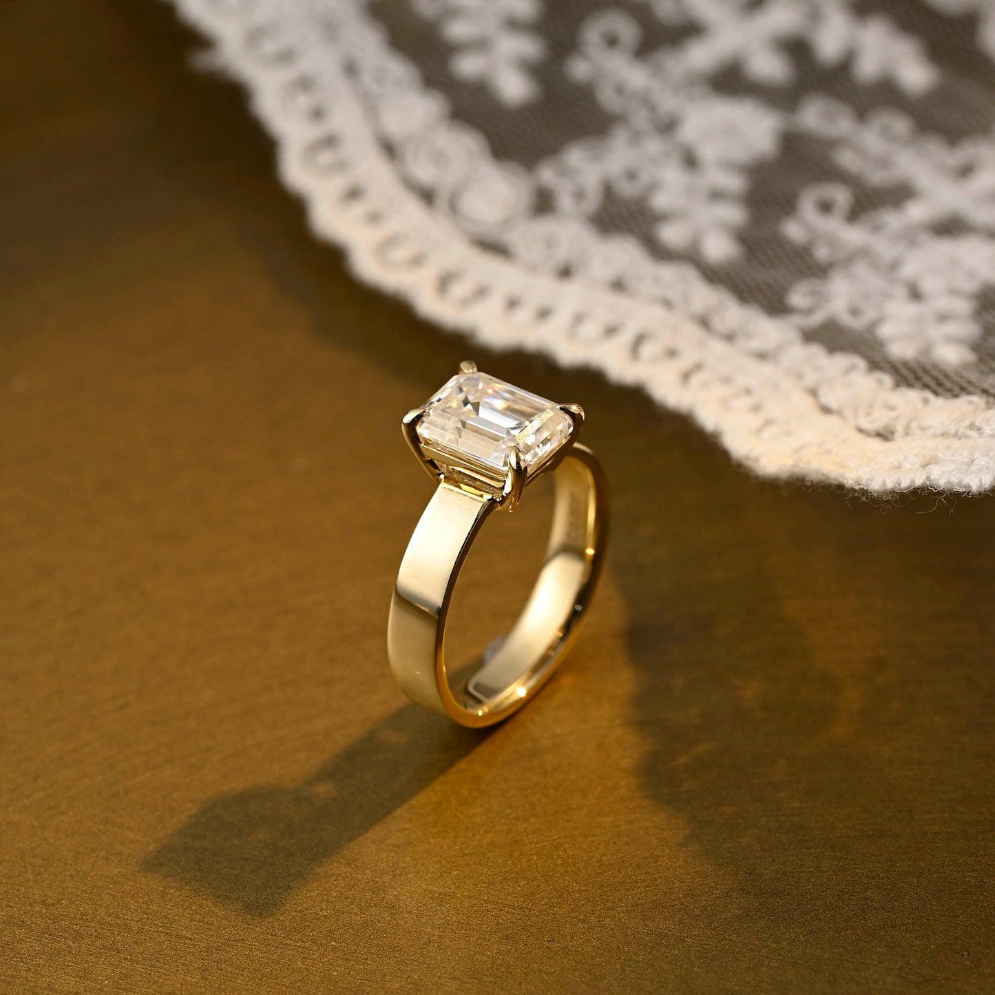 SquareJewelry emerald cut moissanite engagement ring Solid Gold Solitaire 4mm Width Emerald Cut Moissanite Engagement Ring