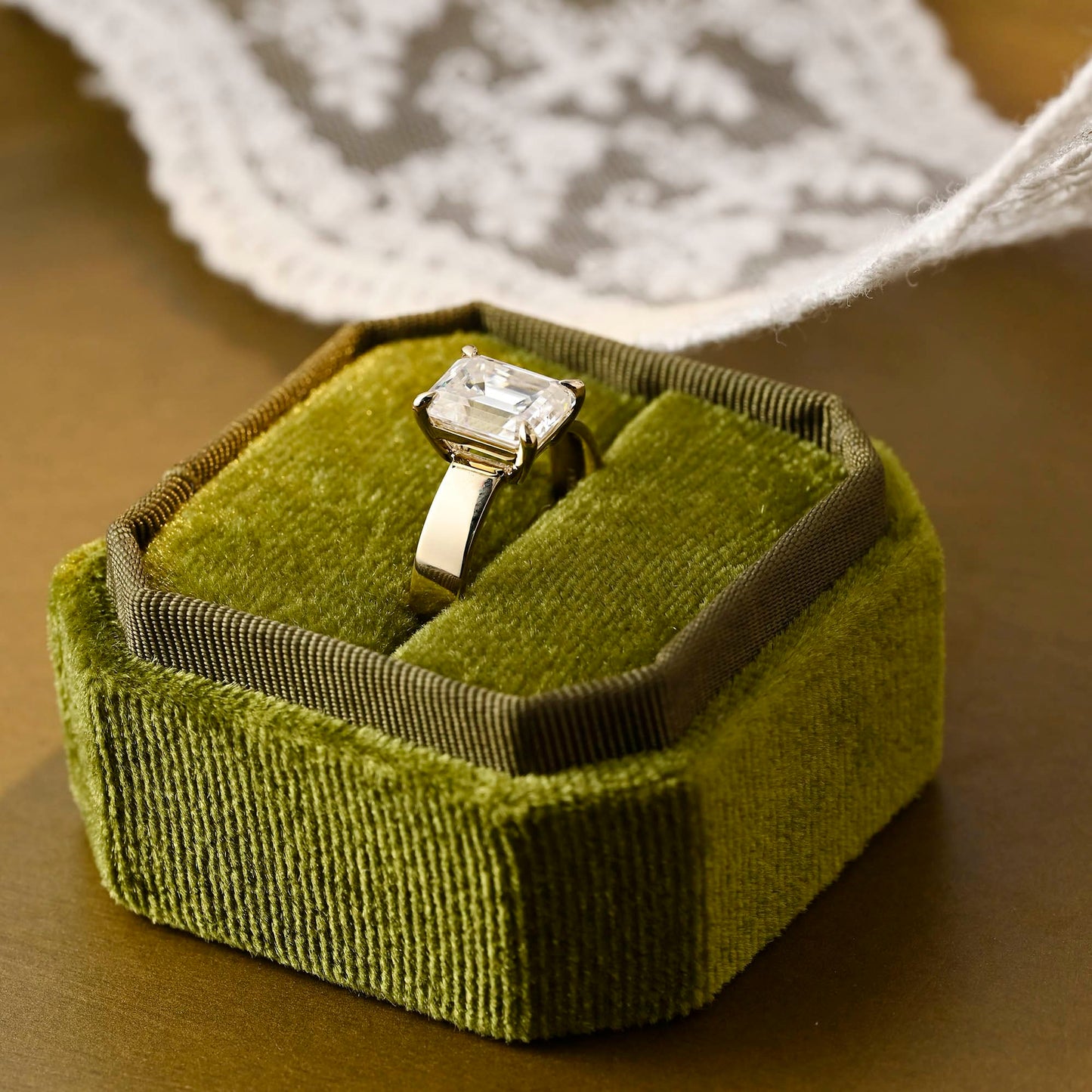SquareJewelry emerald cut moissanite engagement ring Solid Gold Solitaire 4mm Width Emerald Cut Moissanite Engagement Ring
