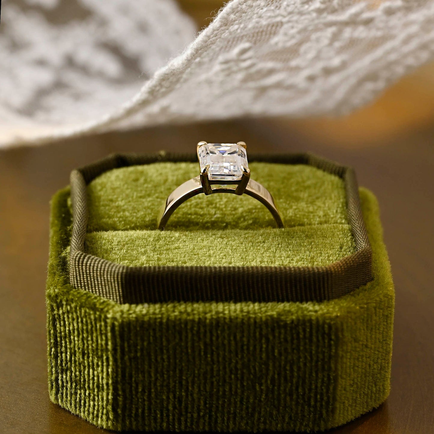 SquareJewelry emerald cut moissanite engagement ring Solid Gold Solitaire 4mm Width Emerald Cut Moissanite Engagement Ring