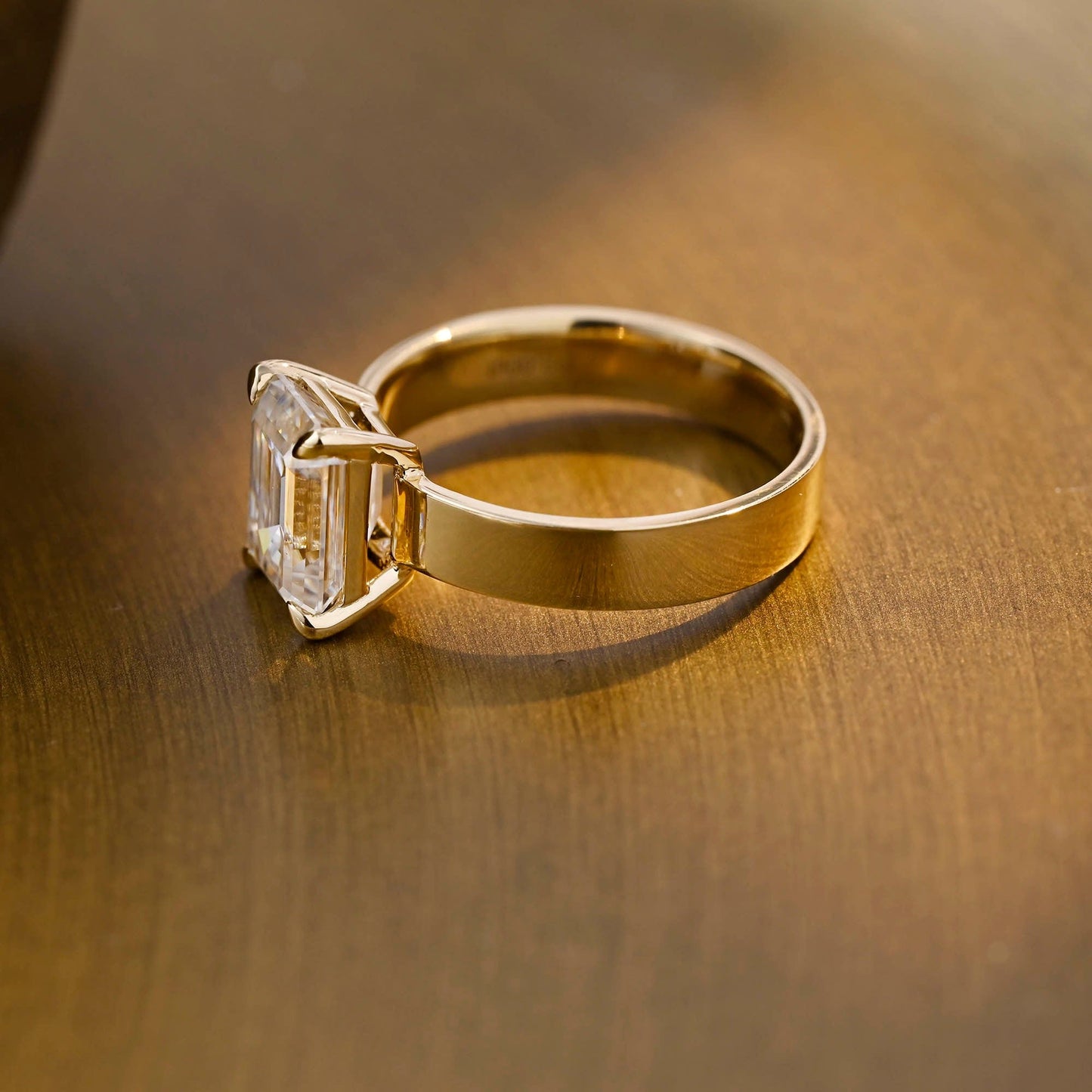SquareJewelry emerald cut moissanite engagement ring Solid Gold Solitaire 4mm Width Emerald Cut Moissanite Engagement Ring