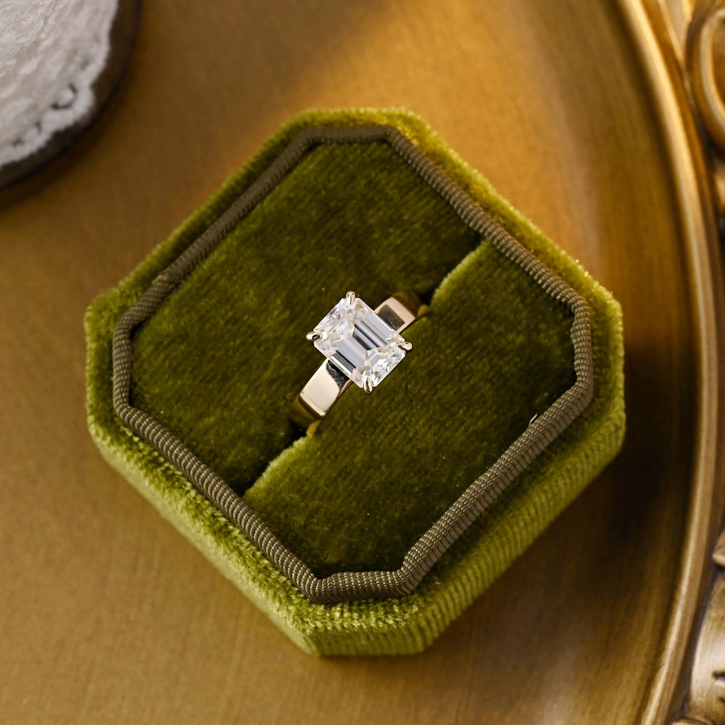 SquareJewelry emerald cut moissanite engagement ring Solid Gold Solitaire 4mm Width Emerald Cut Moissanite Engagement Ring