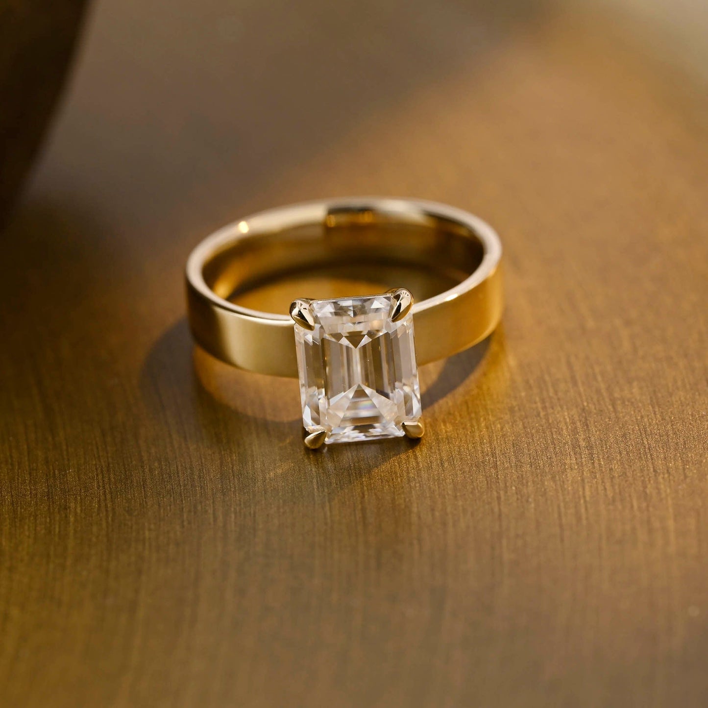SquareJewelry emerald cut moissanite engagement ring Solid Gold Solitaire 4mm Width Emerald Cut Moissanite Engagement Ring